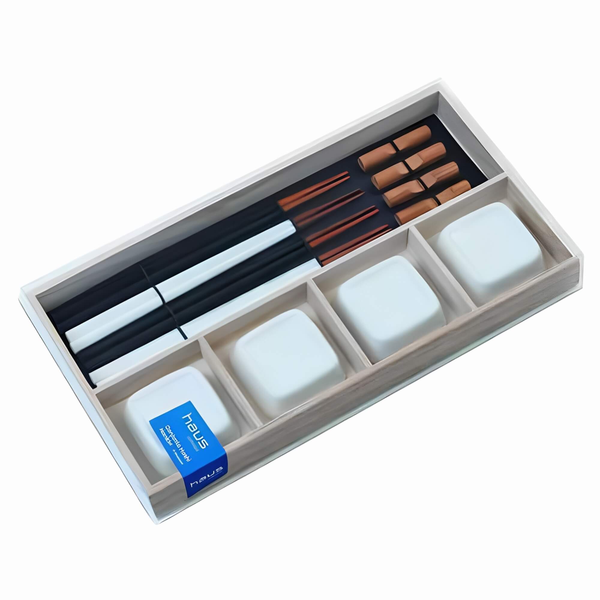 Kit Conjunto Comida Oriental Japonesa Sushi 4 Pessoas Madeira + Porcelana Nankin Brinox - 57201/600