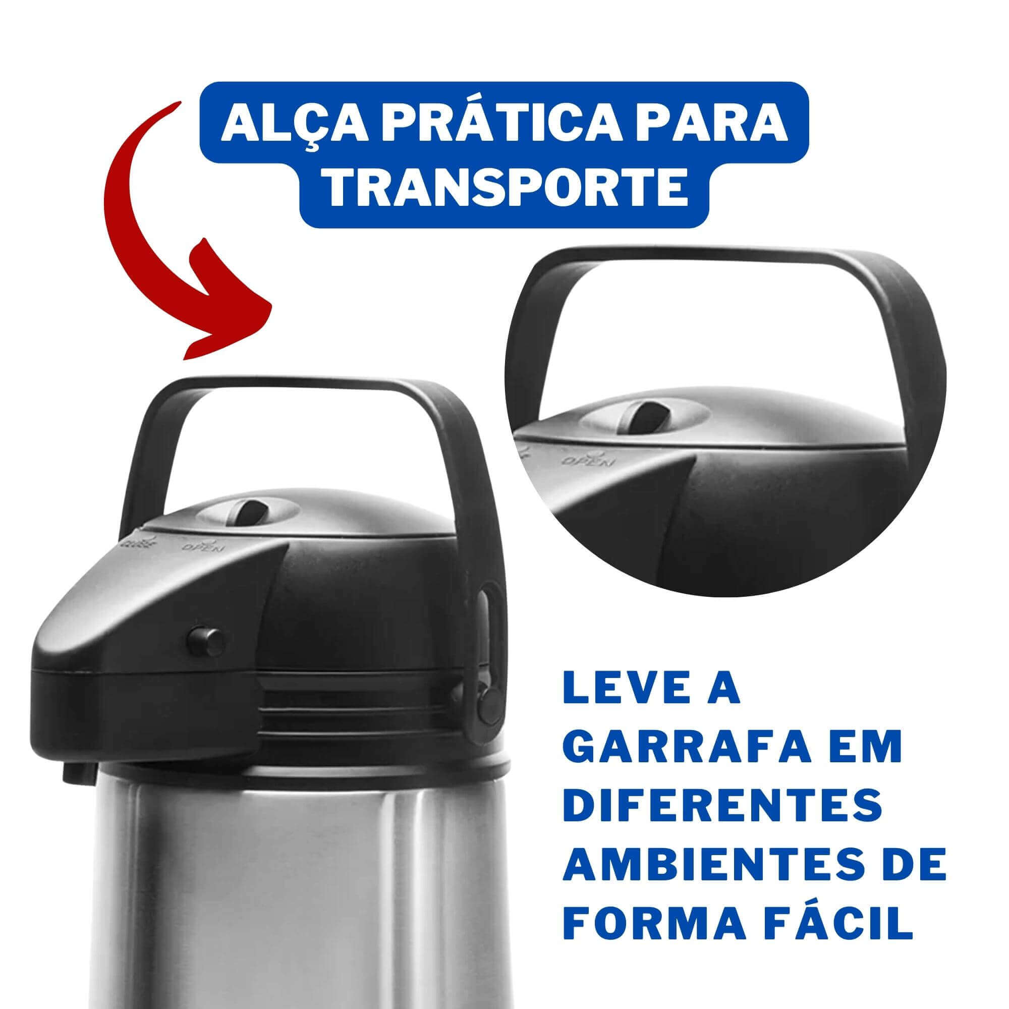 Garrafa Térmica de Aço Inox com Sistema a Vácuo Duração de 6 horas 1,3L Brinox 1388/100