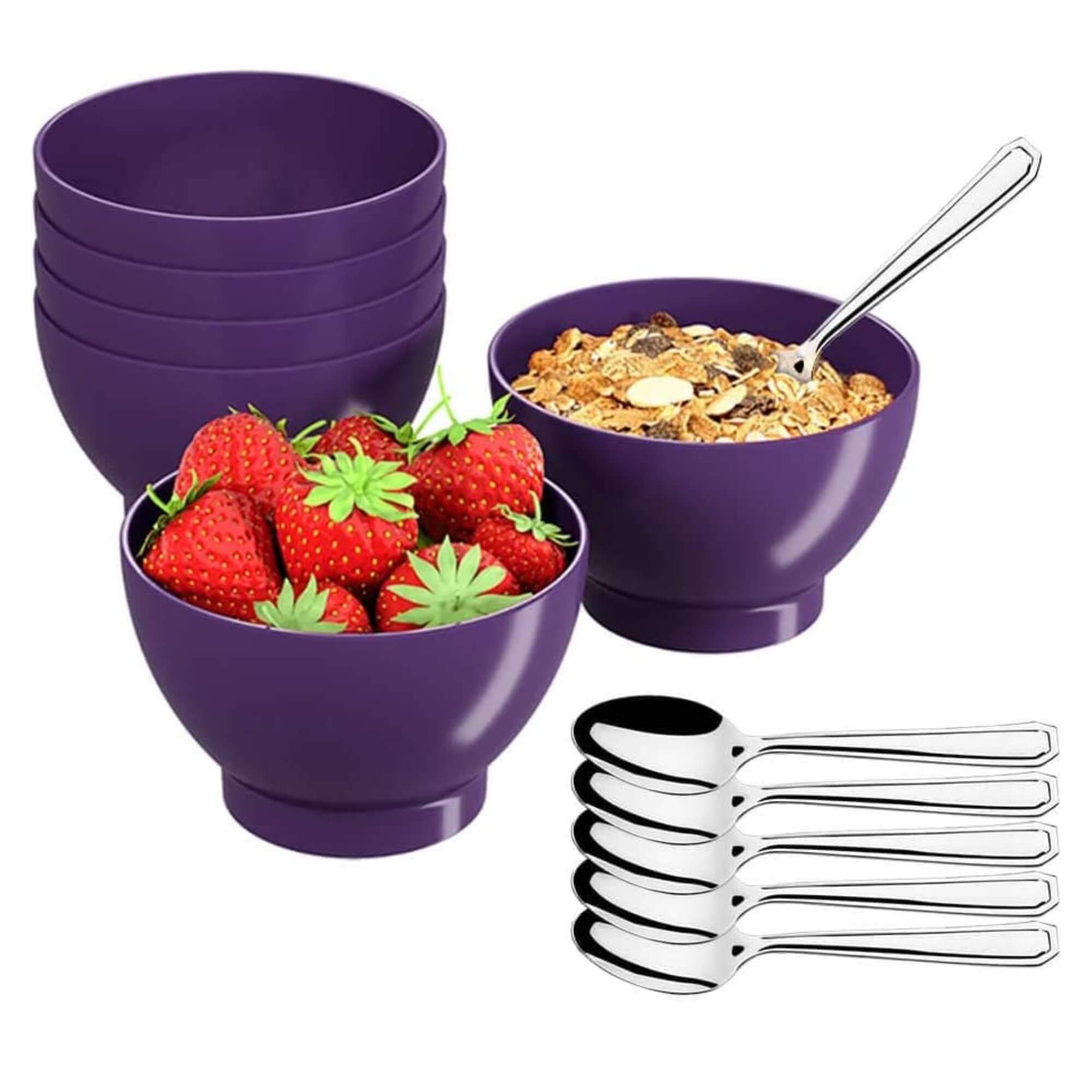 Kit Sobremesa 12 peças Cumbucas 500ml Plástico + Colheres Roxo profundo Brinox - 99388/4466