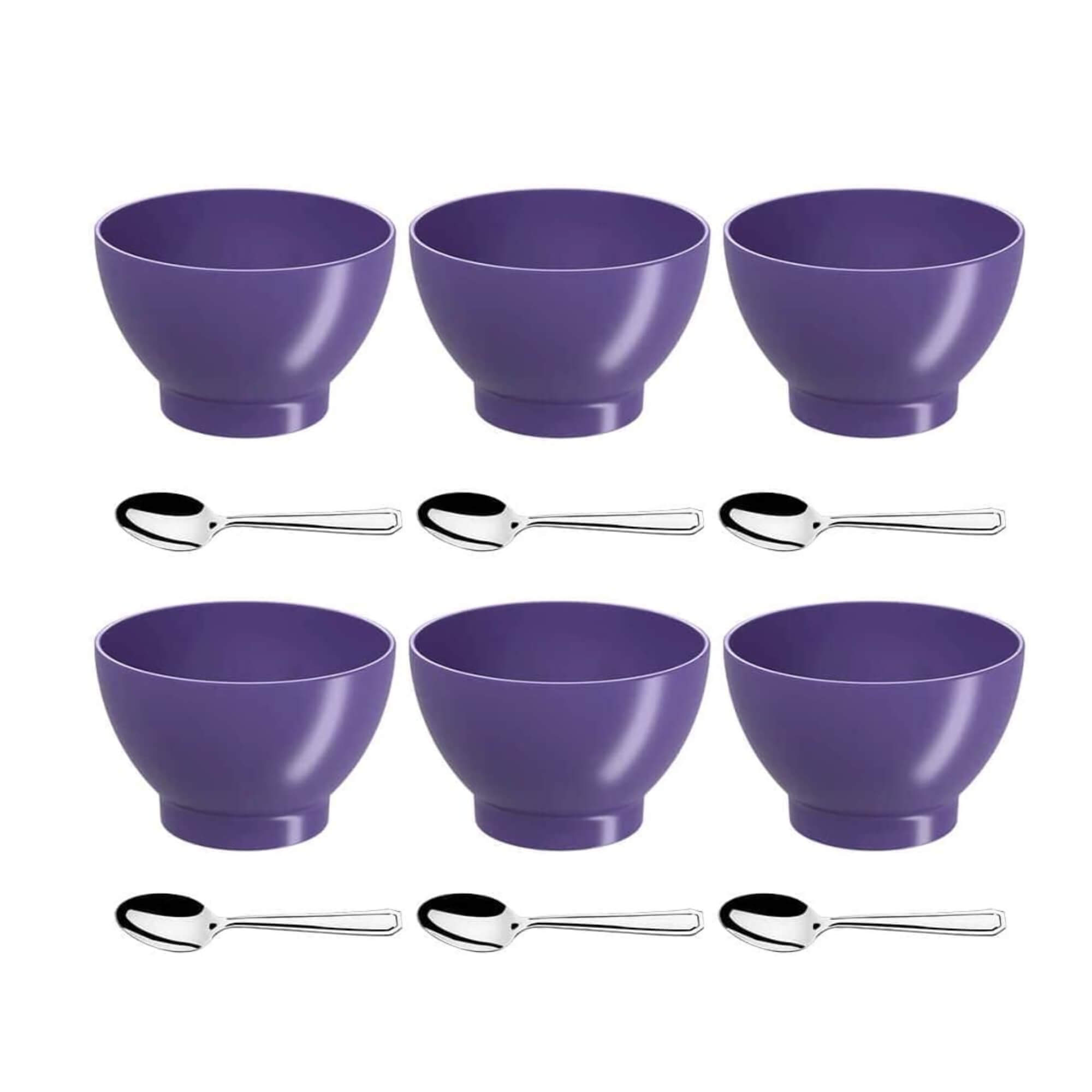 Kit Sobremesa 12 peças Cumbucas 500ml Plástico + Colheres Roxo profundo Brinox - 99388/4466