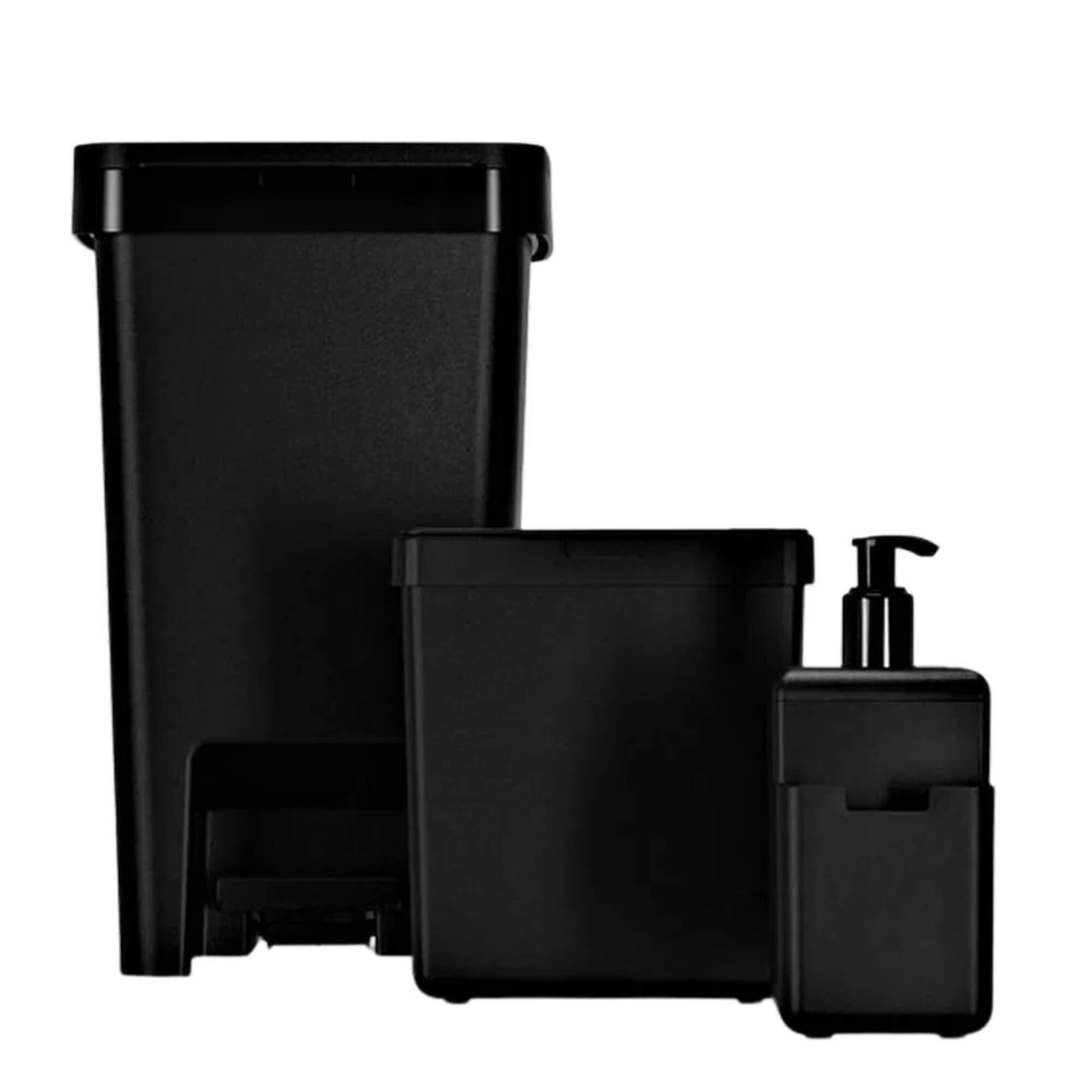 Conjunto de Cozinha Lixeira de Pia 2,5L Lixeira 15L Dispenser 500ml Preto Brinox Coza 99394/4008