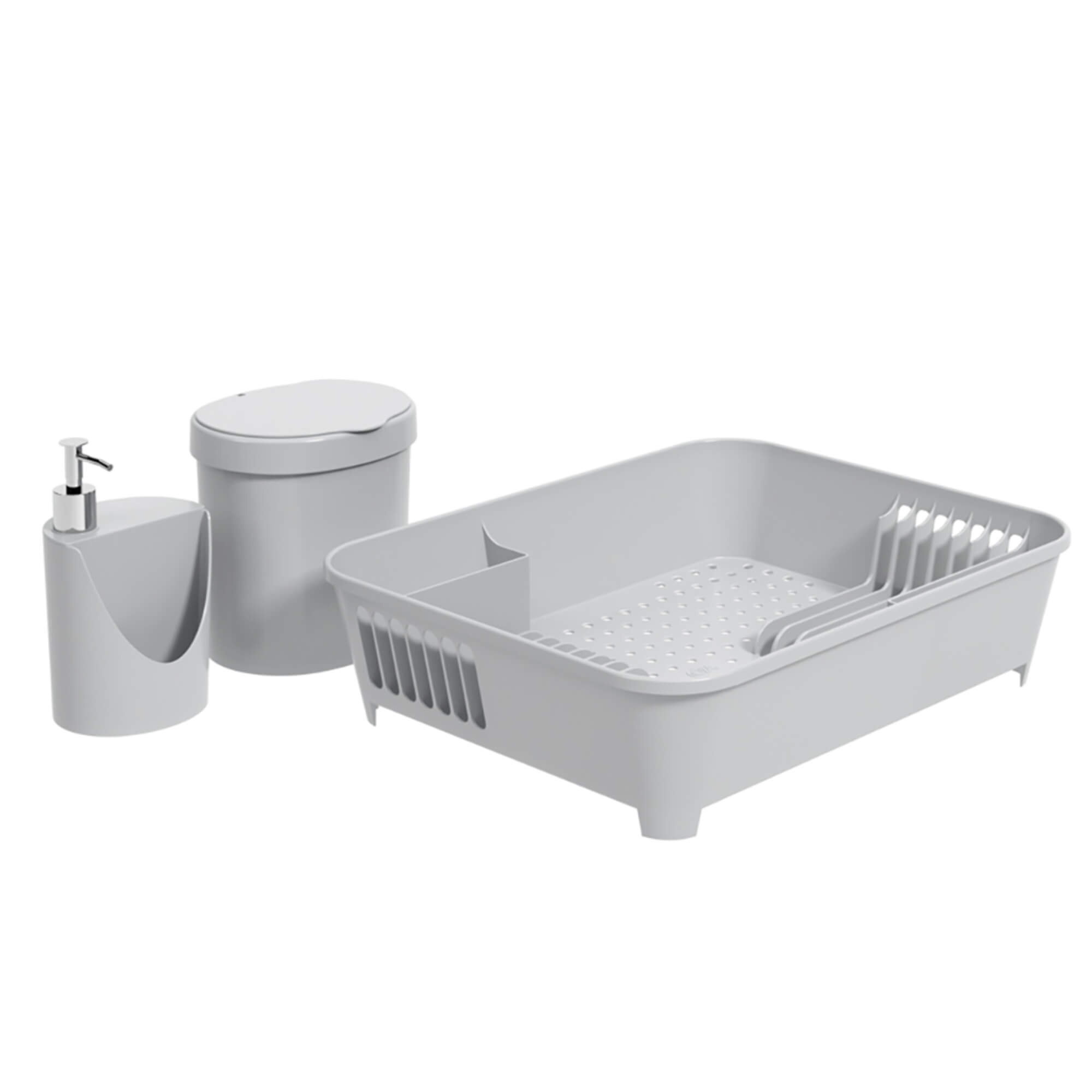Kit Pia Coza 3 pçs Escorredor de Louças 14 pratos Lixeira Tampa 2,5L Dispenser Brinox 99326/1499