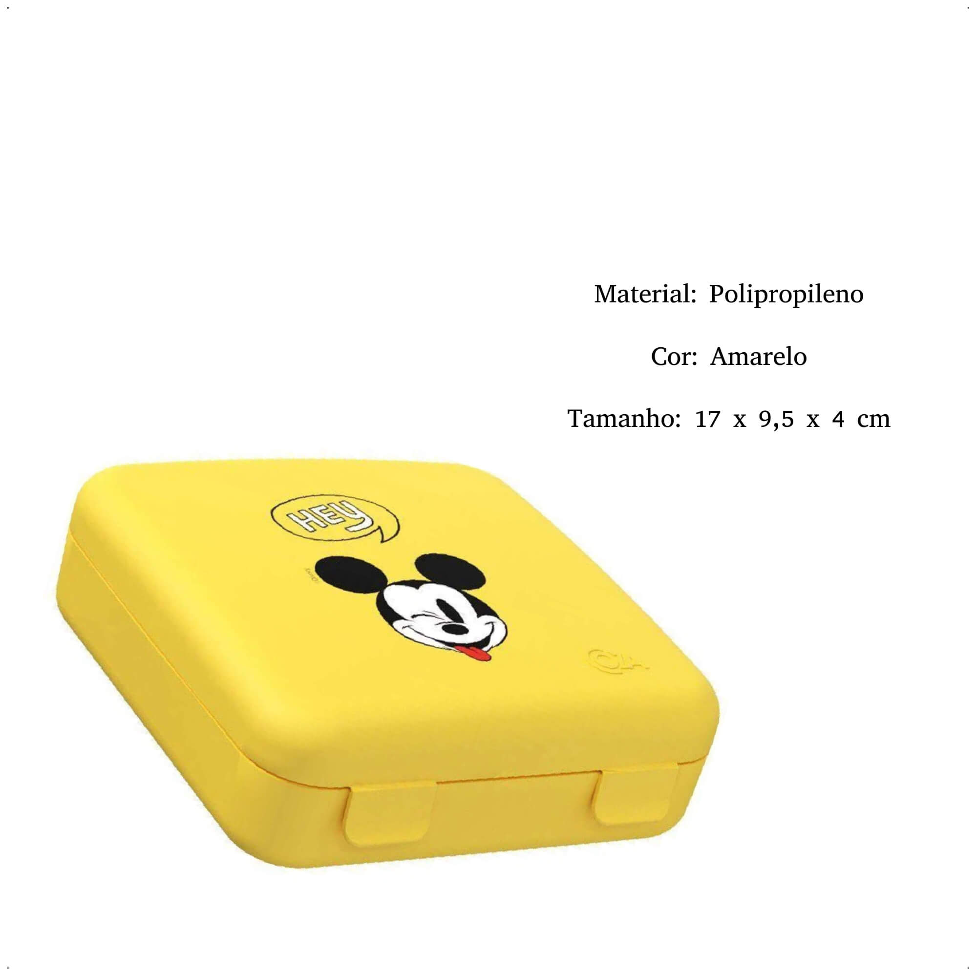 Porta Sanduiche Amarelo Mickey Infantil Lancheira Coza Disney Escola Lanche Brinox 14018/0508