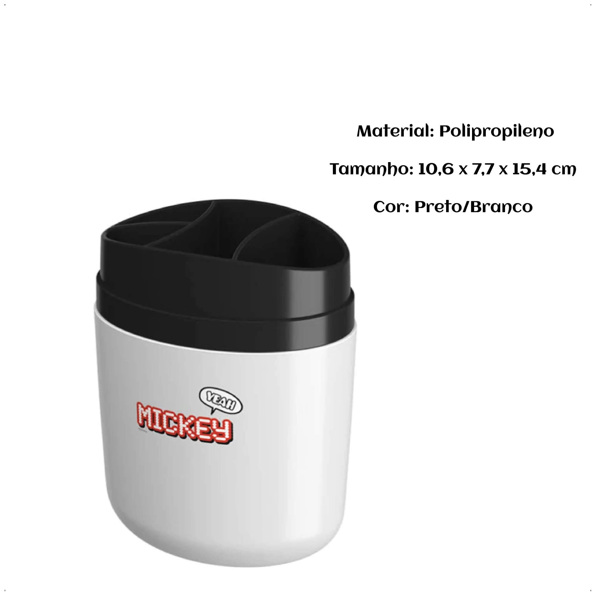 Porta Escova de Dentes Coza Mickey Disney Preto/Branco Plástico Brinox - 14009/0975