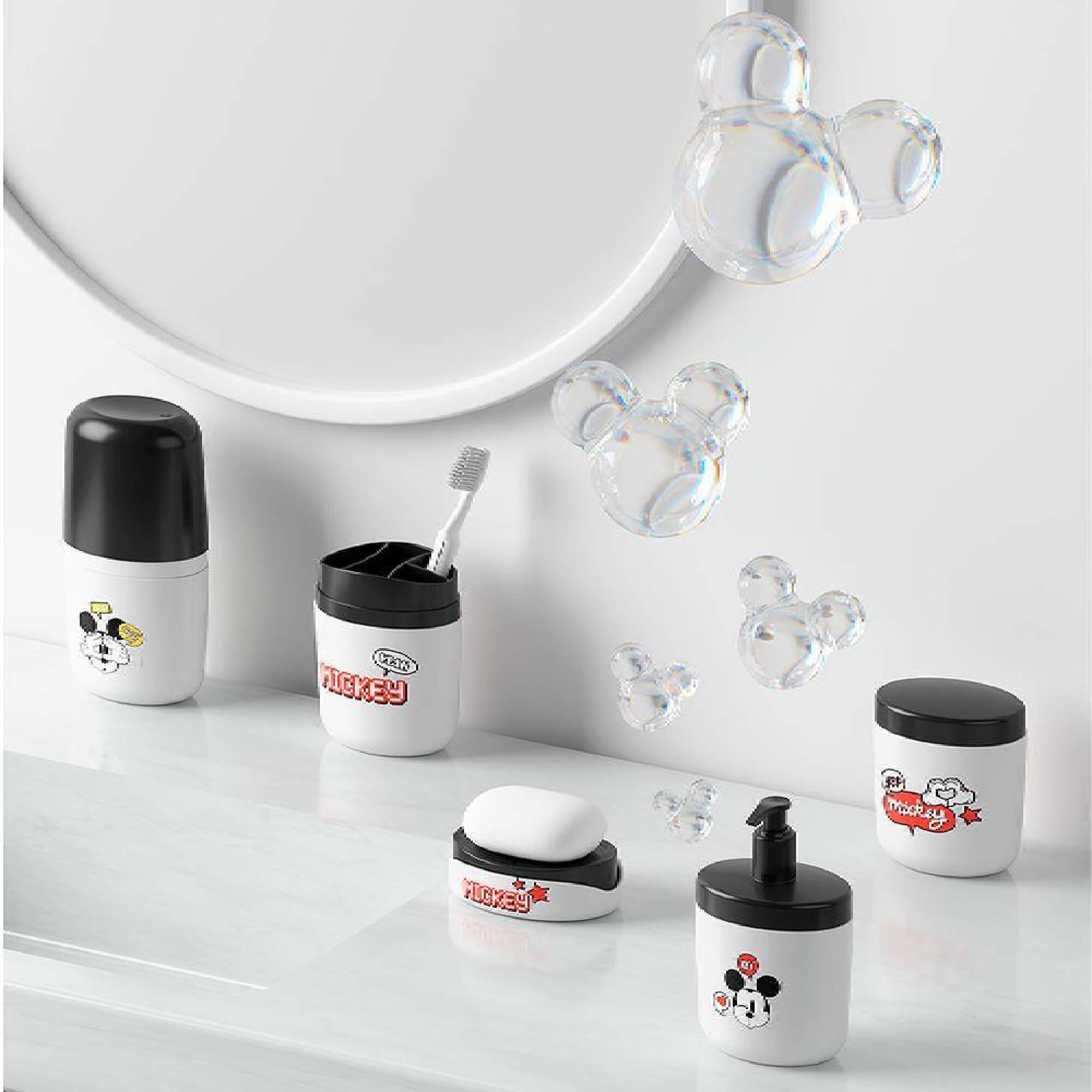 Porta Escova de Dentes Coza Mickey Disney Preto/Branco Plástico Brinox - 14009/0975