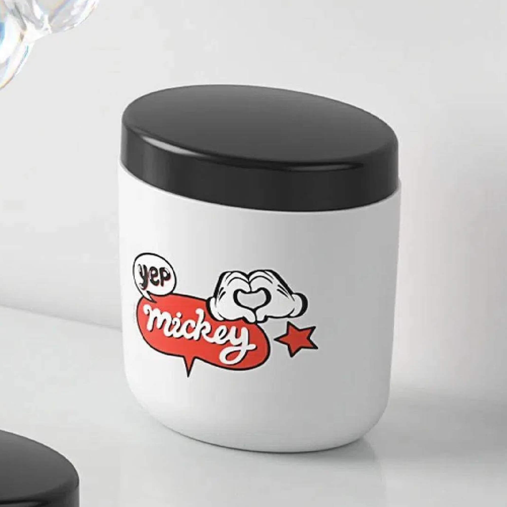 Pote Porta Algodão do Mickey Disney em Plástico Preto e Branco Multiuso - Brinox Coza 14012/0975