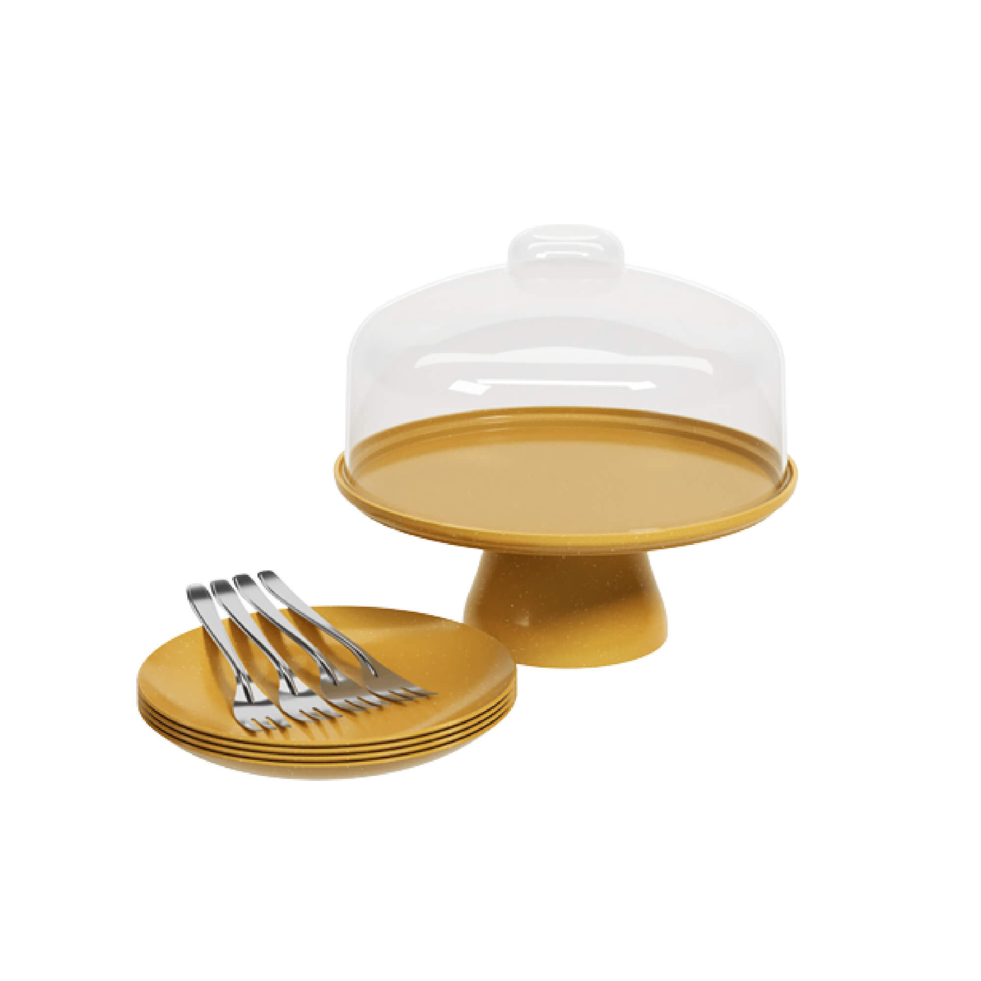Kit Celebration Coza 1 Boleira com Pedestal 4 Pratos e 4 Garfos Dourado Glitter Brinox - 99327/1506