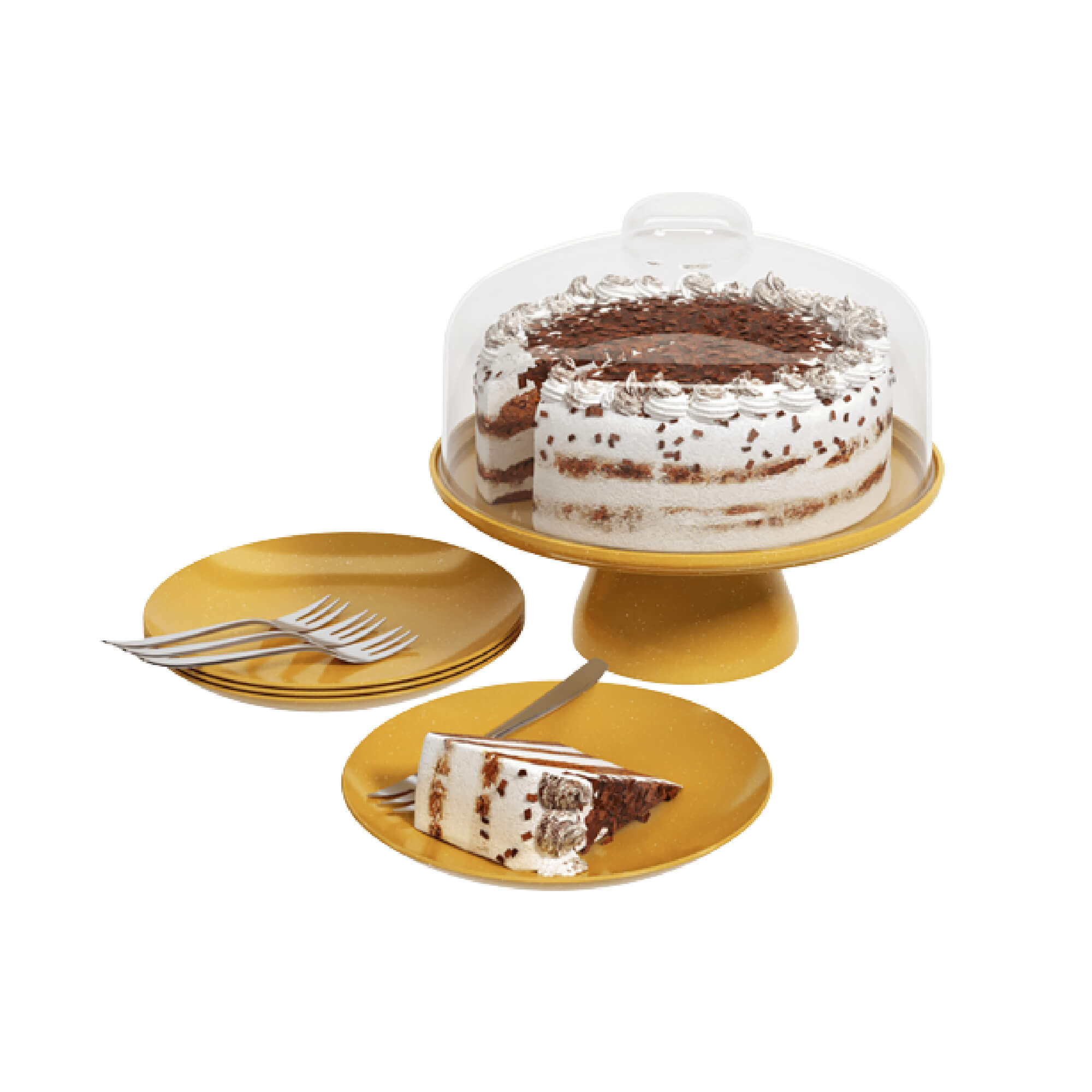 Kit Celebration Coza 1 Boleira com Pedestal 4 Pratos e 4 Garfos Dourado Glitter Brinox - 99327/1506