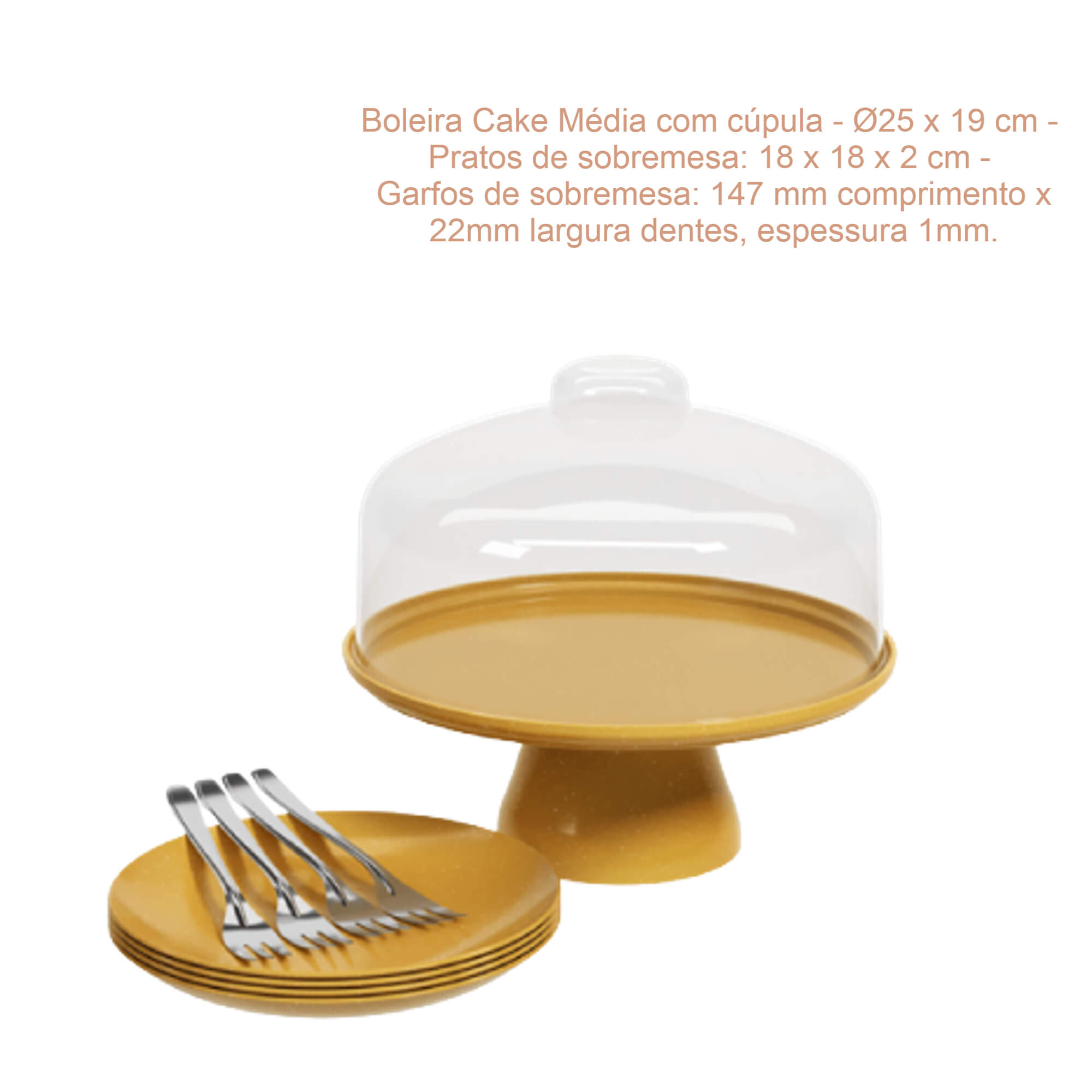 Kit Celebration Coza 1 Boleira com Pedestal 4 Pratos e 4 Garfos Dourado Glitter Brinox - 99327/1506