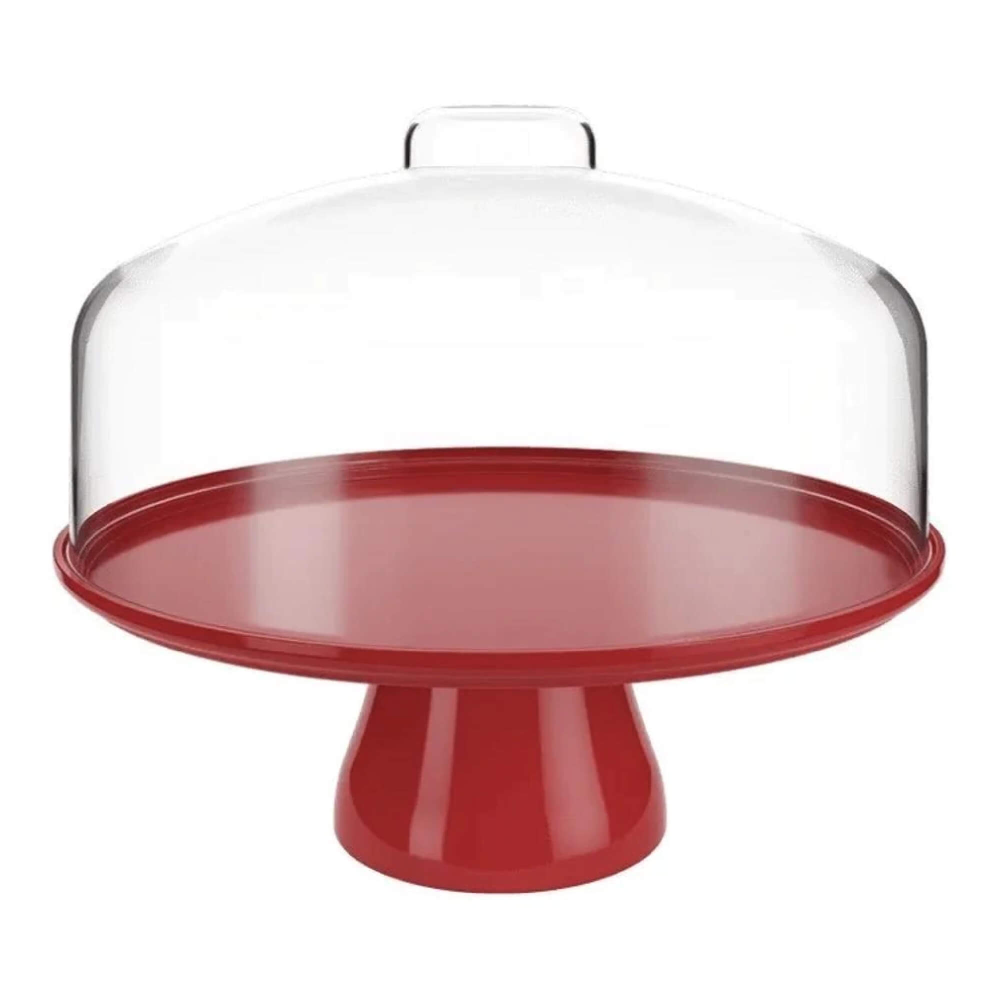 Kit Celebration Coza 1 Boleira com Pedestal + 4 Pratos + 4 Garfos Vermelho Brinox - 99327/1465