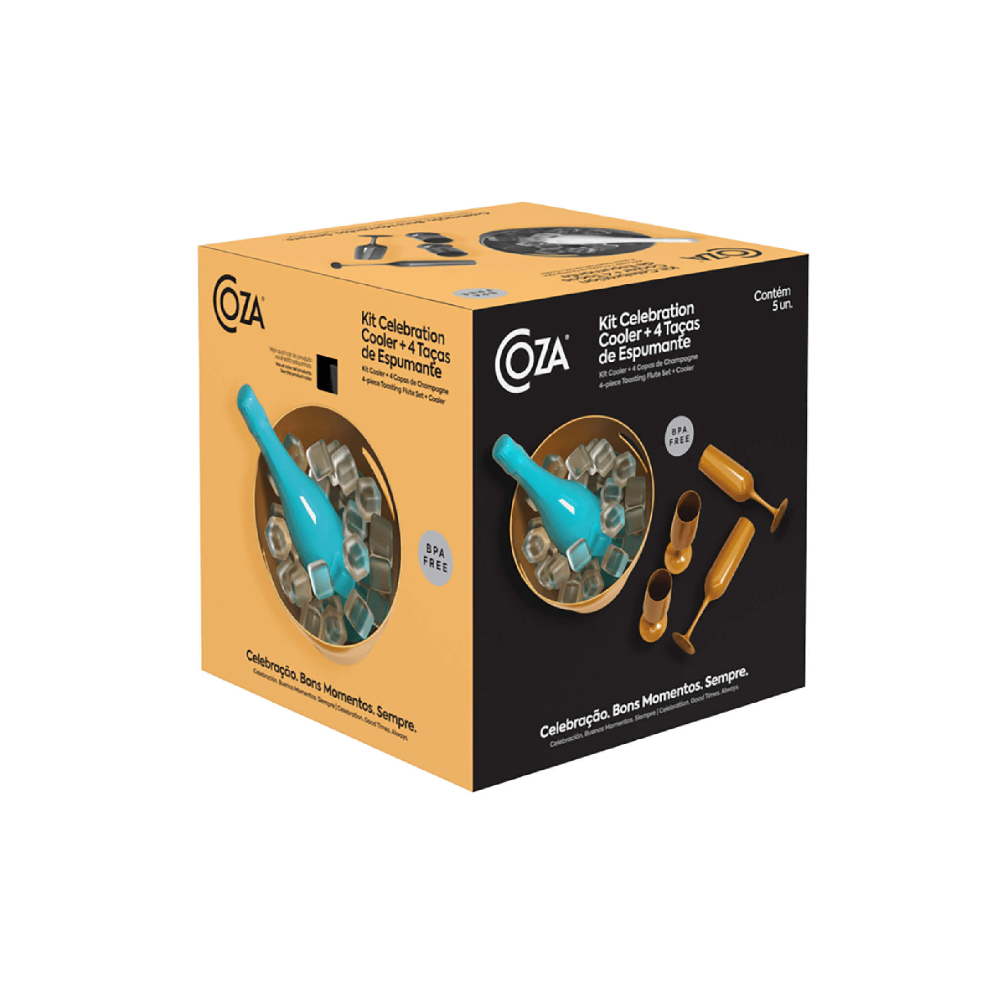 Kit Balde de Gelo 7 Litros com 4 Taças de Espumante Dourado Coza Brinox - 99319/1506