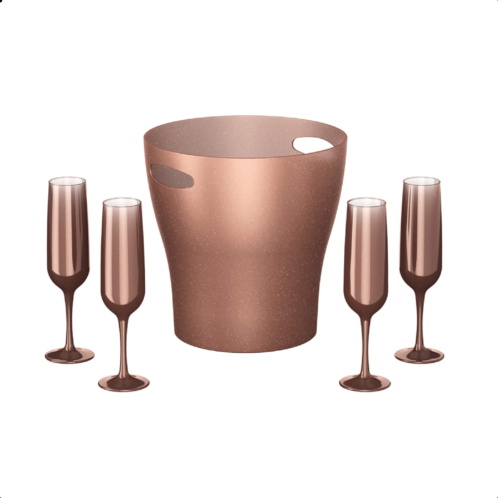 Kit Festa Balde de Gelo 7L com 4 Taças 160ml Celebração Buffet Metalizado Rose Brinox - 99319/1512