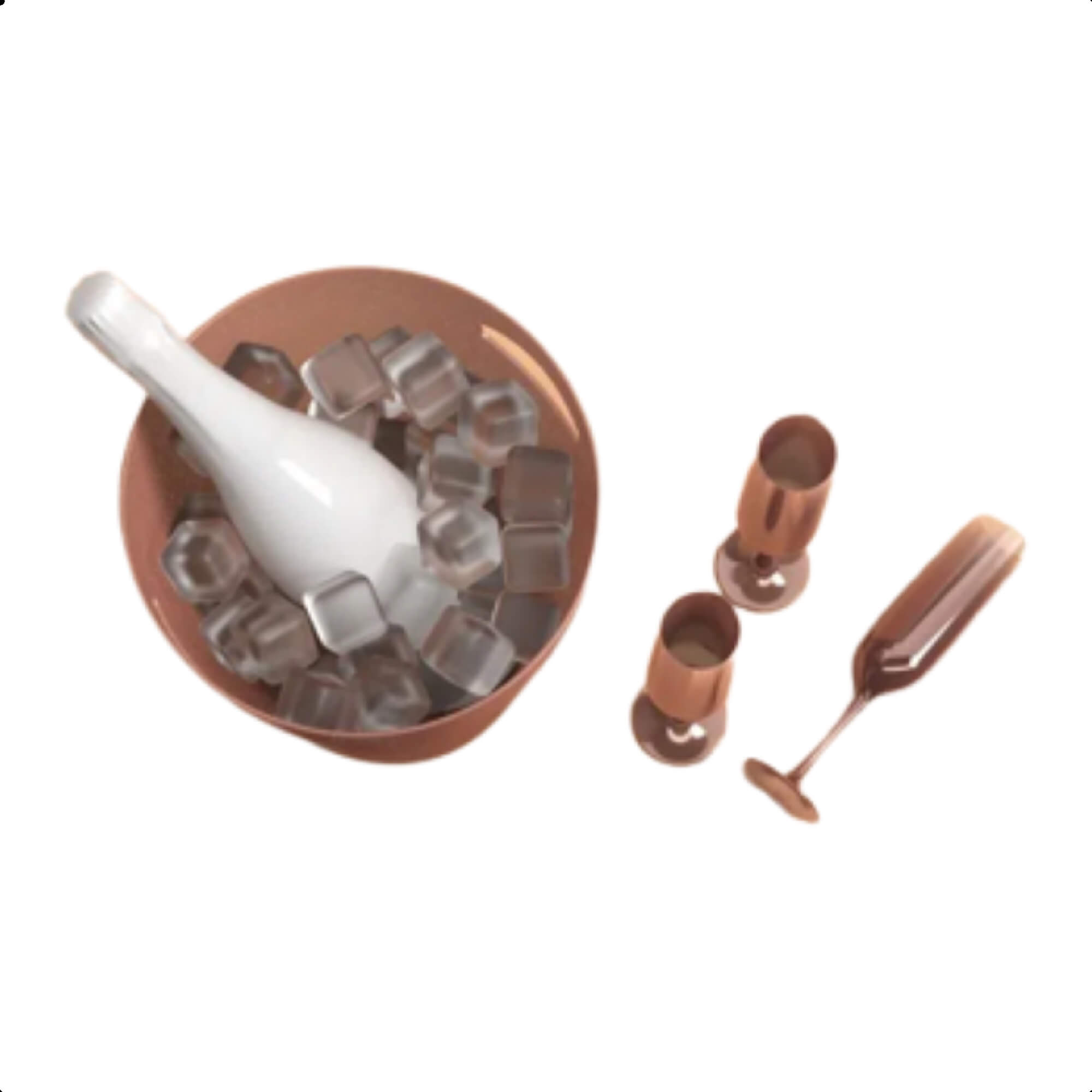 Kit Festa Balde de Gelo 7L com 4 Taças 160ml Celebração Buffet Metalizado Rose Brinox - 99319/1512