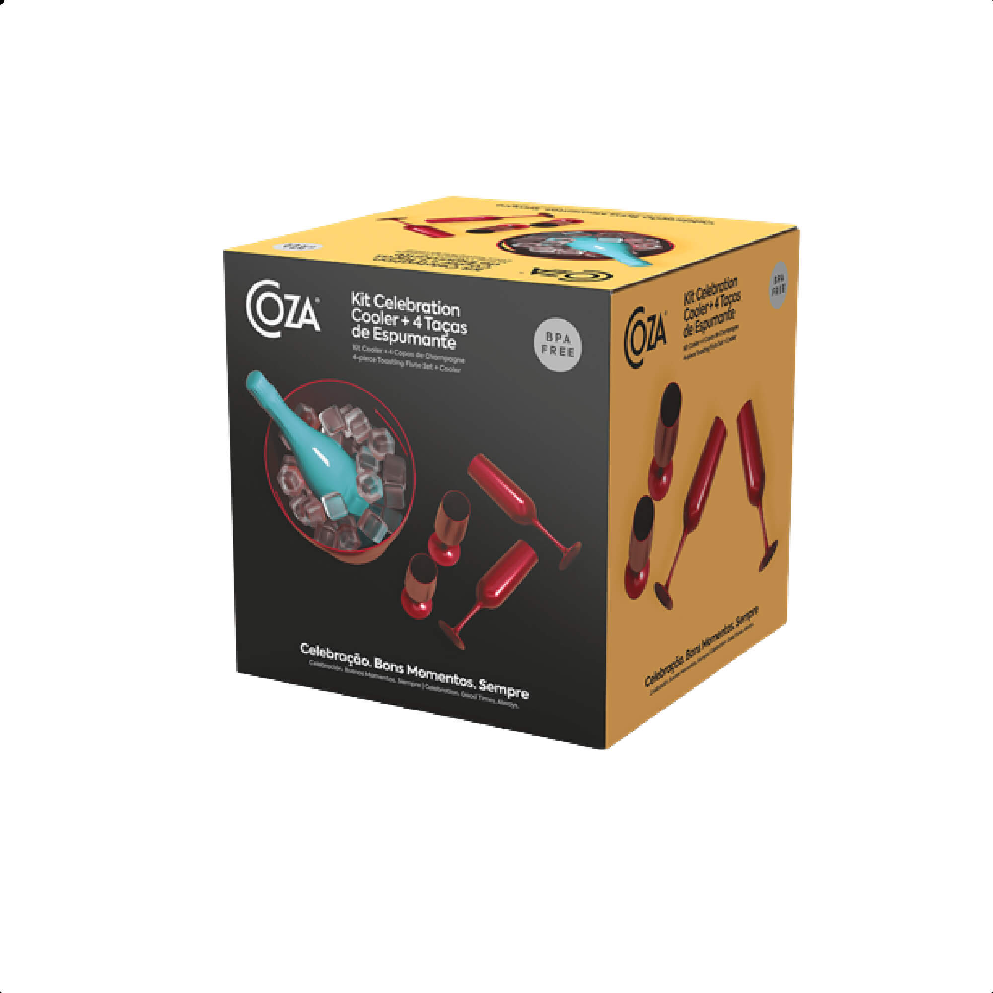 Kit Festa Balde de Gelo 7L com 4 Taças 160ml Celebração Buffet Metalizado Rose Brinox - 99319/1512