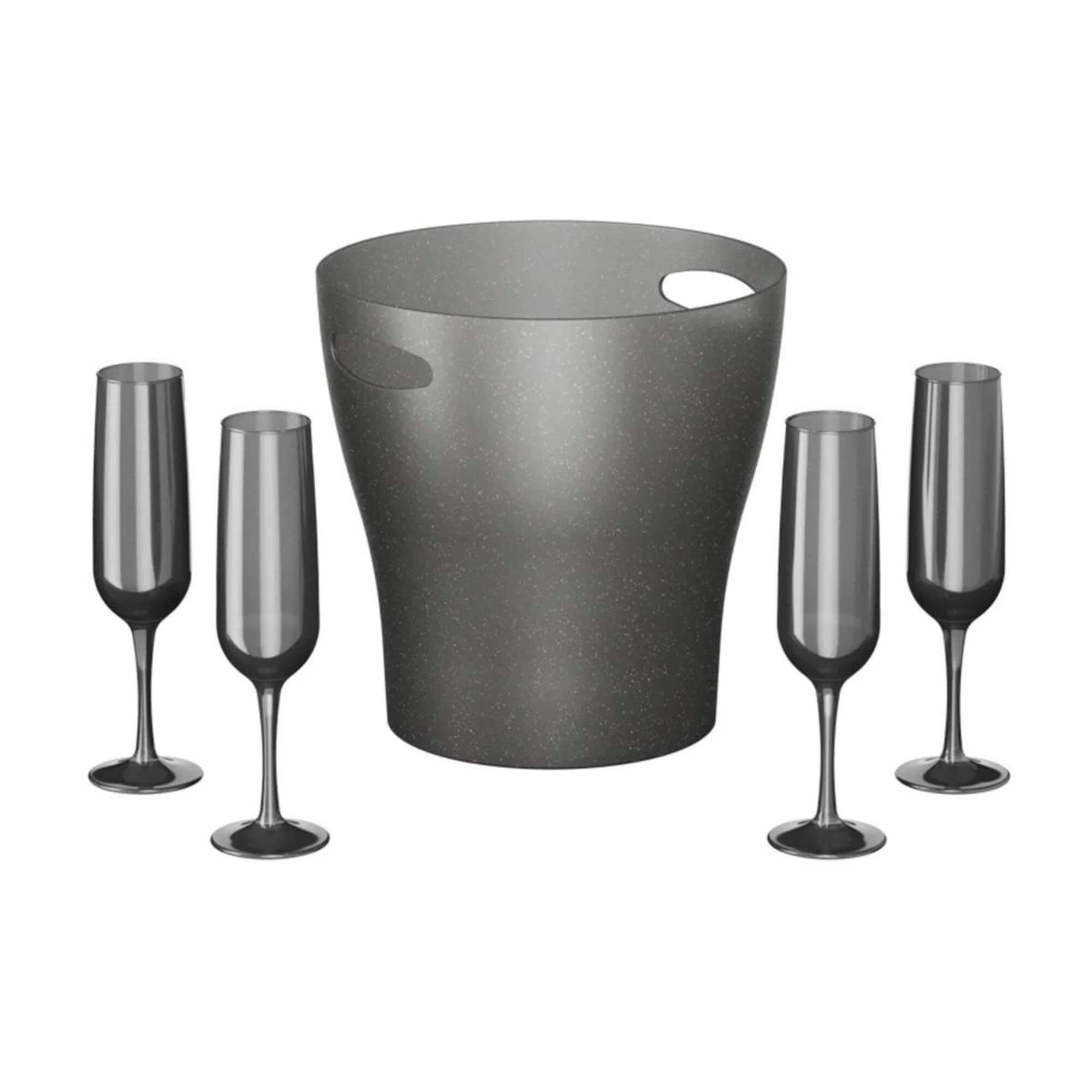 Kit Festa Balde de Gelo 7L com 4 Taças 160ml Celebração Buffet Metalizado Chumbo Brinox 99319/1513