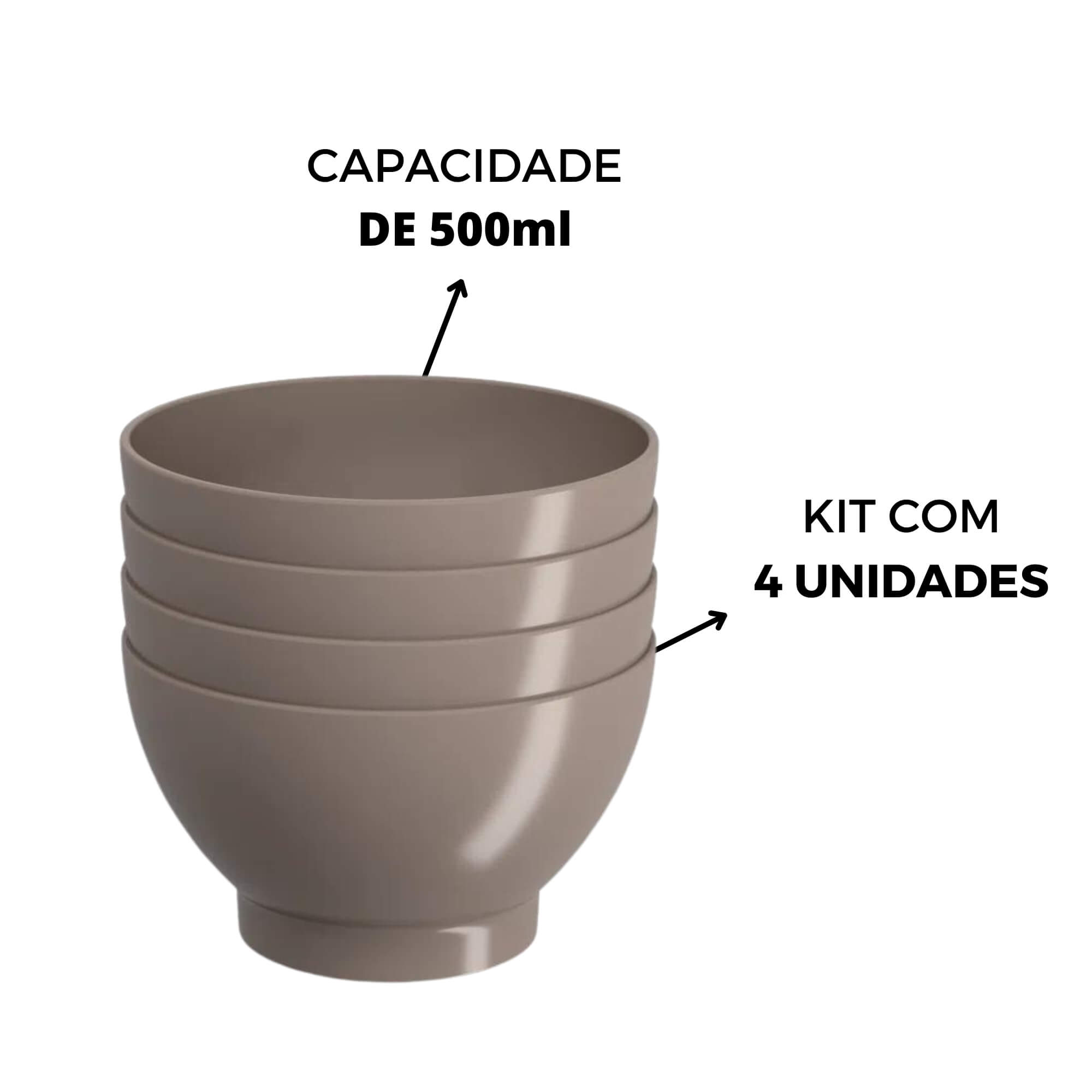 Kit 4 Cumbucas 500ml Lanche Petisco Multiuso Pote Plástico Sobremesa Warm Gray Brinox - 10117/8126