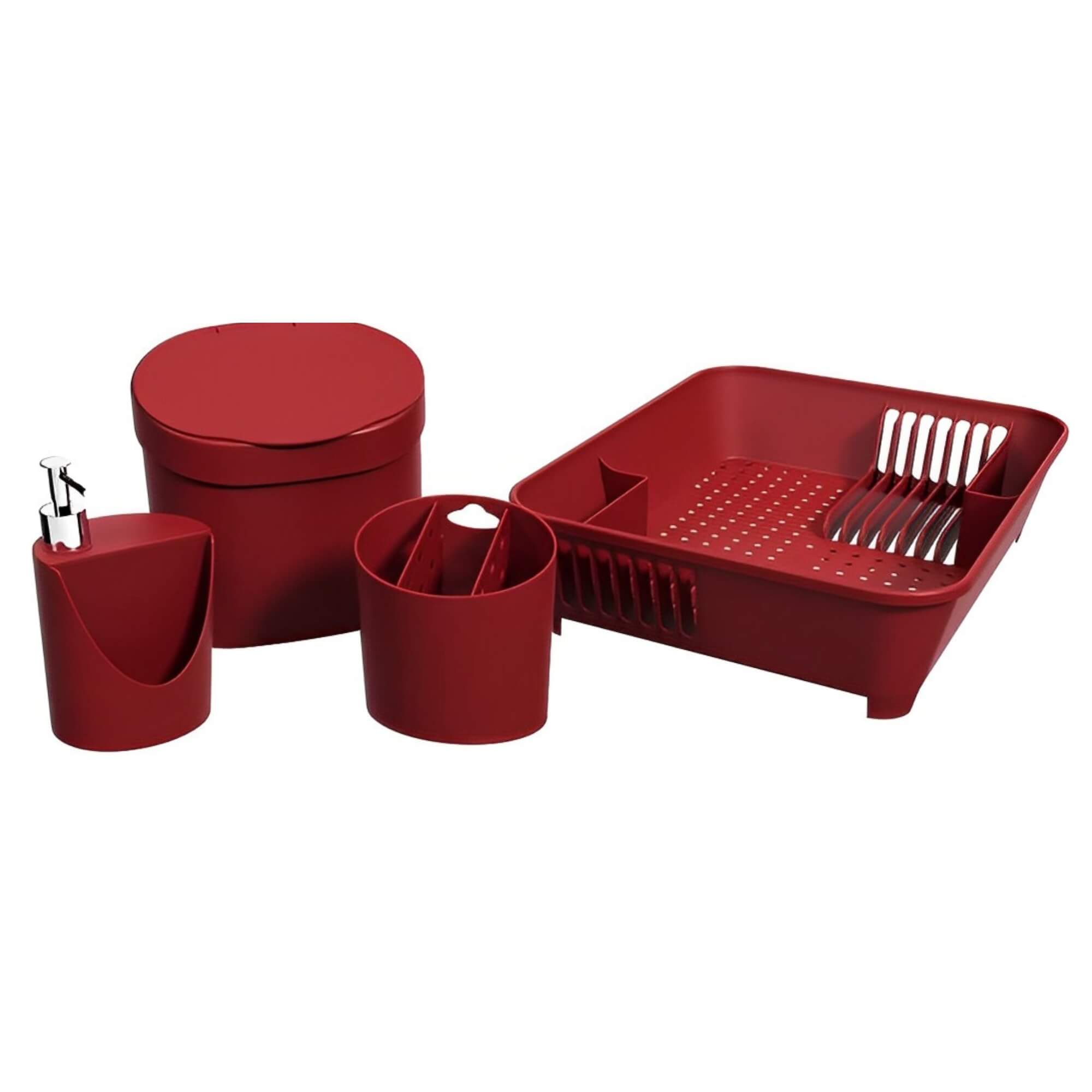 Kit Organizador de Pia Escorredor Dispenser Lixeira 2,5L Porta Talheres Brinox 99256/4465