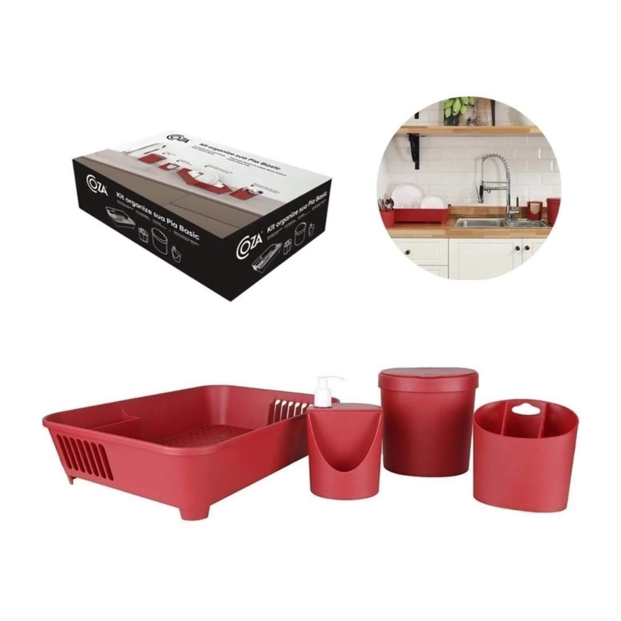 Kit Organizador de Pia Escorredor Dispenser Lixeira 2,5L Porta Talheres Brinox 99256/4465