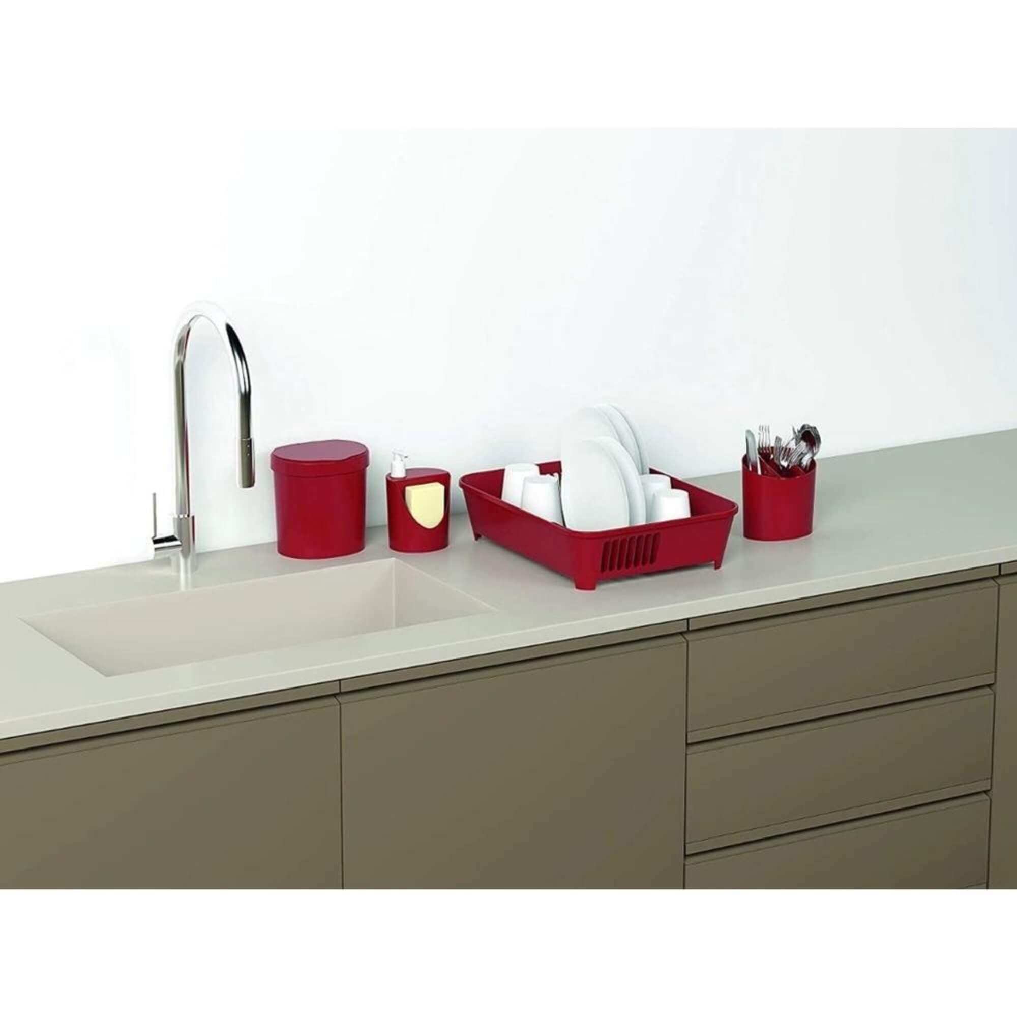 Kit Organizador de Pia Escorredor Dispenser Lixeira 2,5L Porta Talheres Brinox 99256/4465