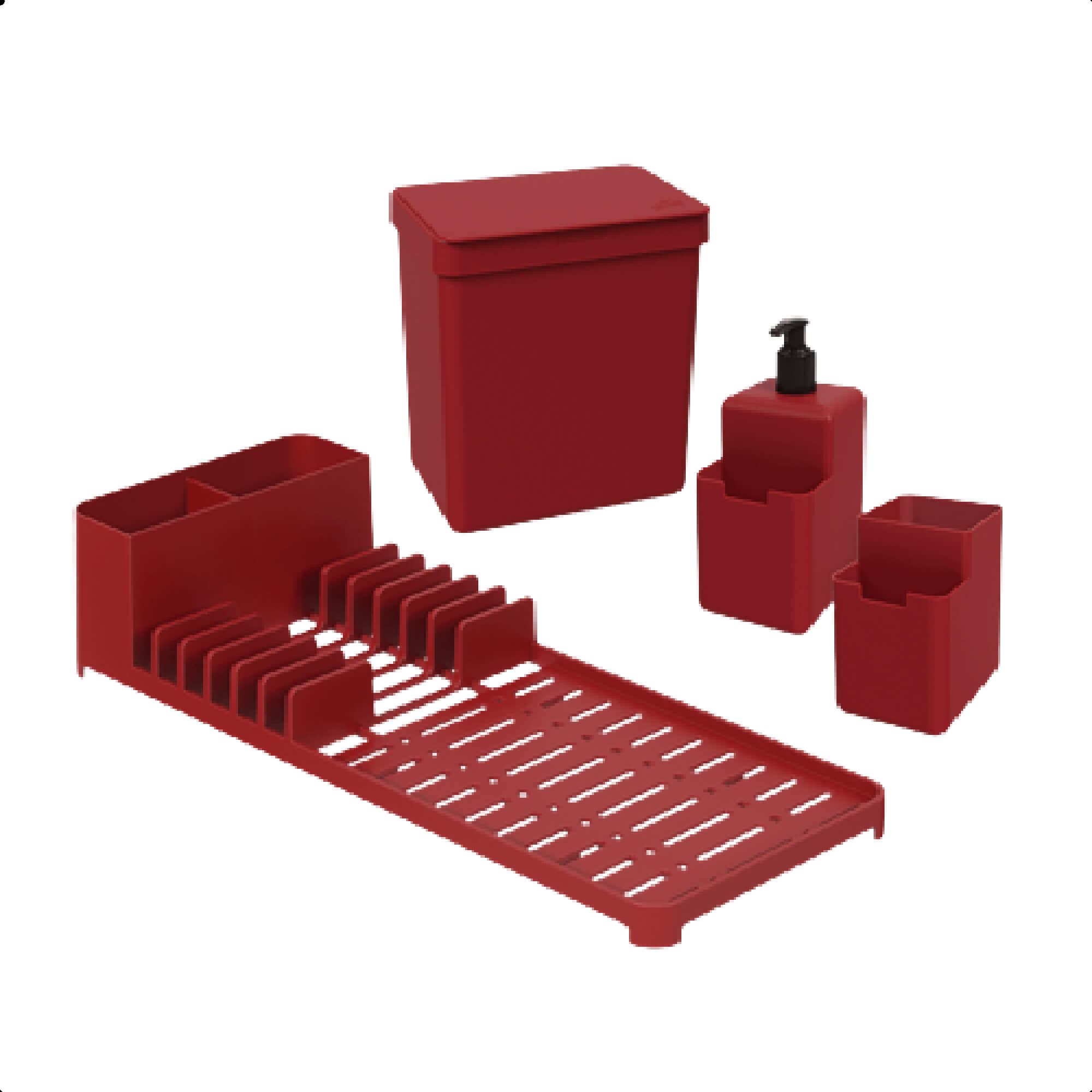 Kit Pia Single Coza 4 Peças Vermelho Escorredor + Dispenser + Lixeira 2,5L Brinox - 99311/1465