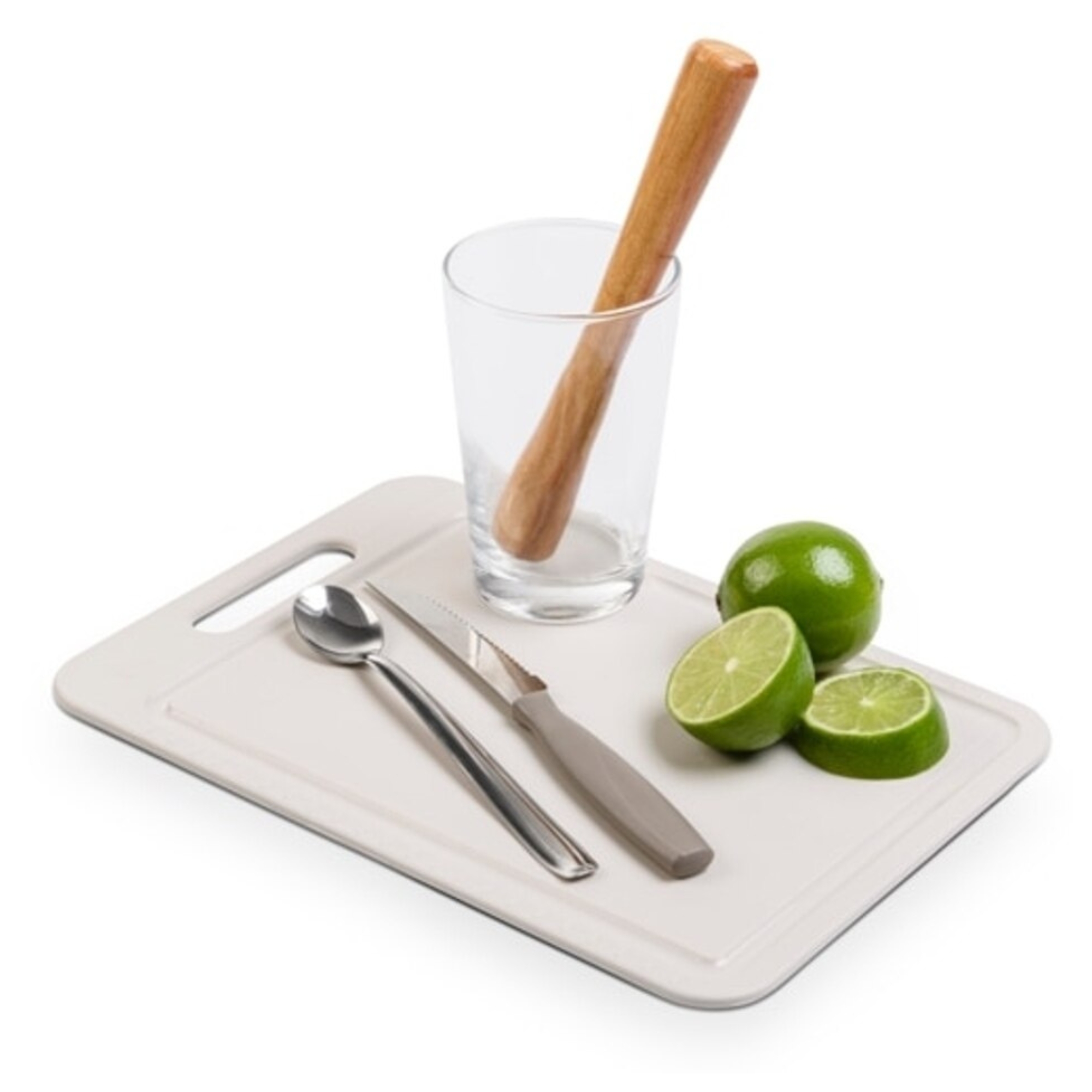 Kit Caipirinha 5 Peças Copo 350ml + Faca/Colher Inox + Socador de Madeira + Tábua Brinox 2348/499