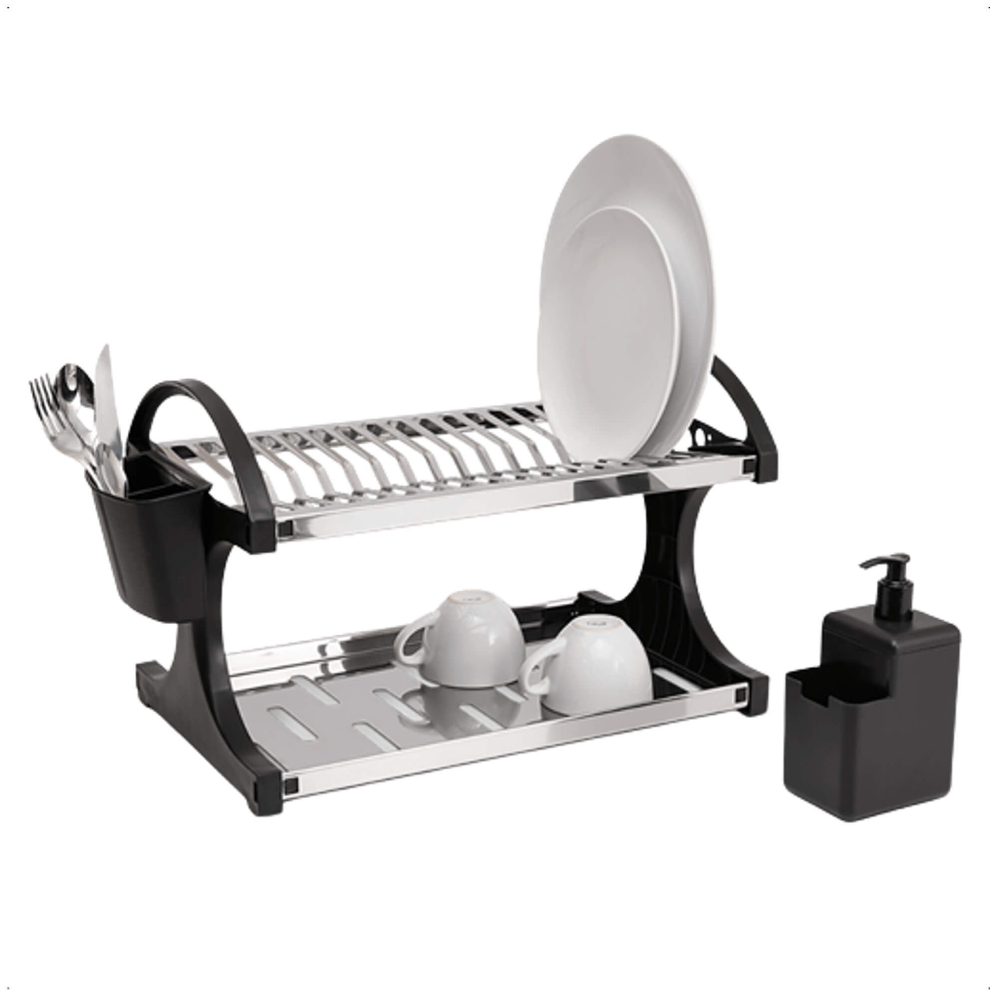 Escorredor 16 pratos Brinox Dispenser Esponja 2 andares Porta Talher Coza Preto Brinox 2104/491