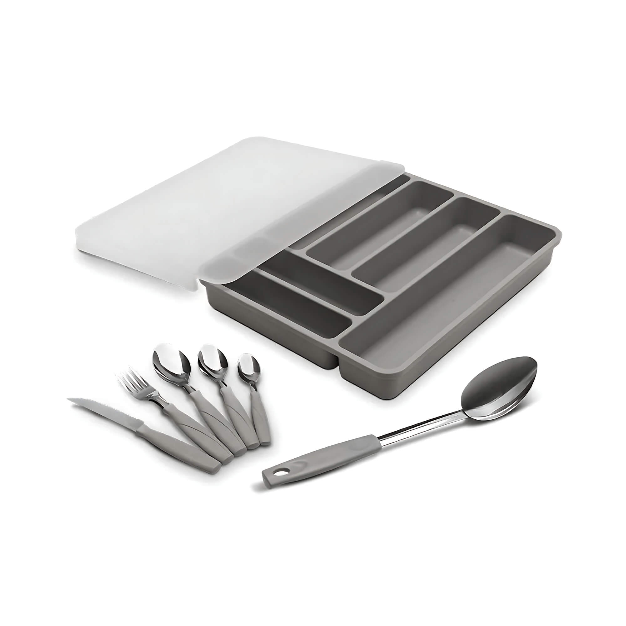 Faqueiro com Organizador de Gaveta 32 peças Aço Inox Itaparica Cinza Brinox - 6000/189