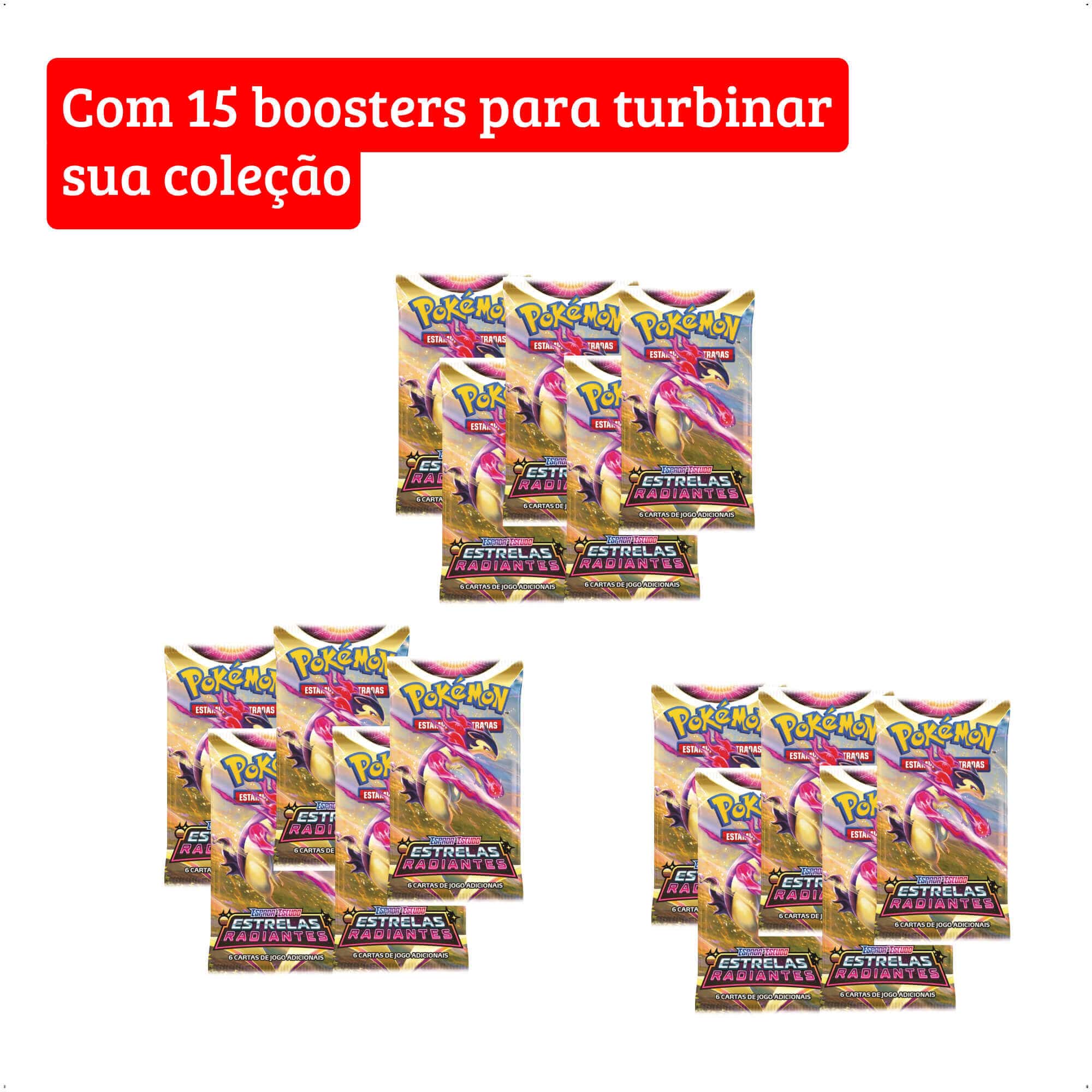 3 Latas Pokemon Cartas TCG Com 15 Pacotes Cartas Poderes Divergentes Copag 31613