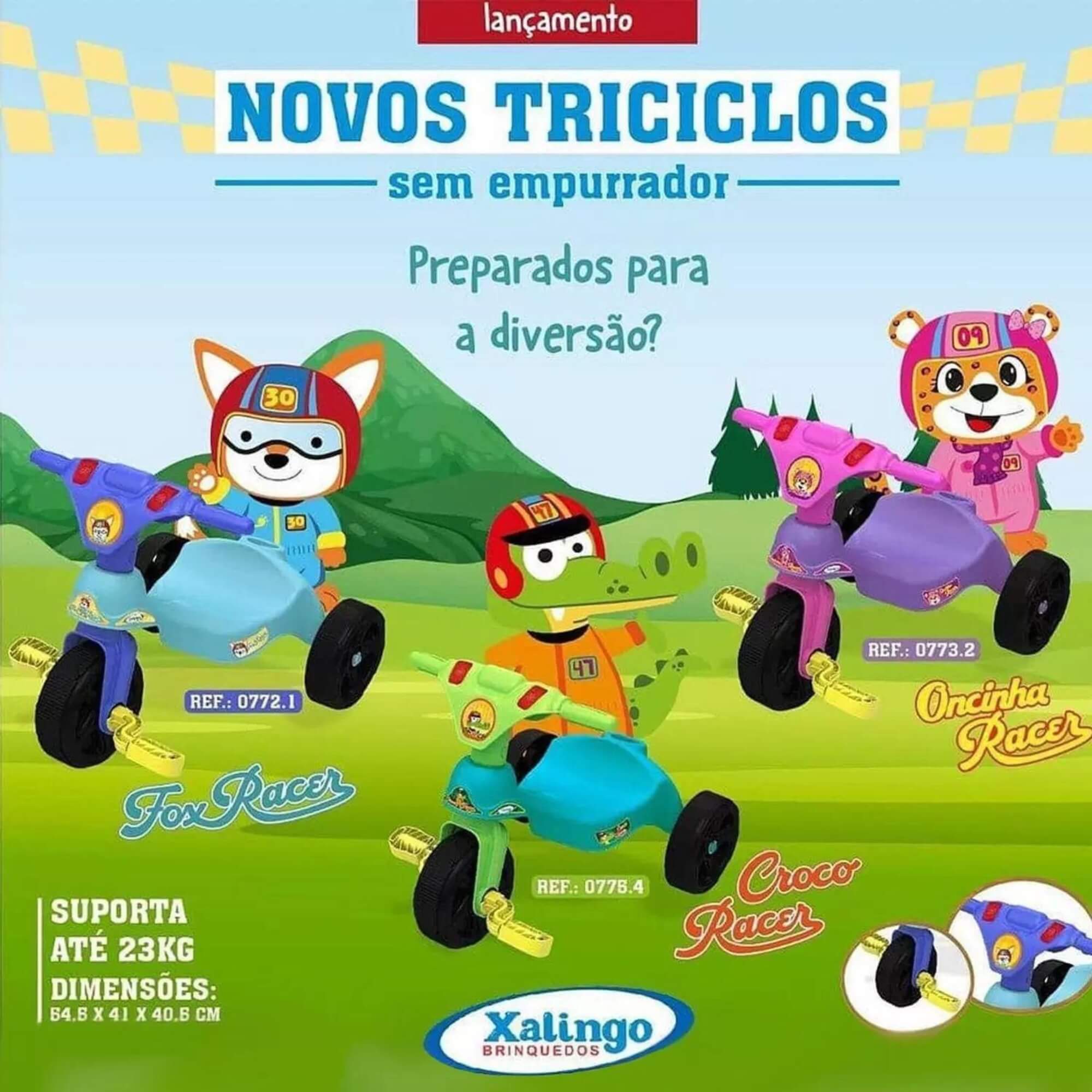 Triciclo Infantil Criança 24 Meses a 23kg sem Empurrador Croco Racer Xalingo - 07754