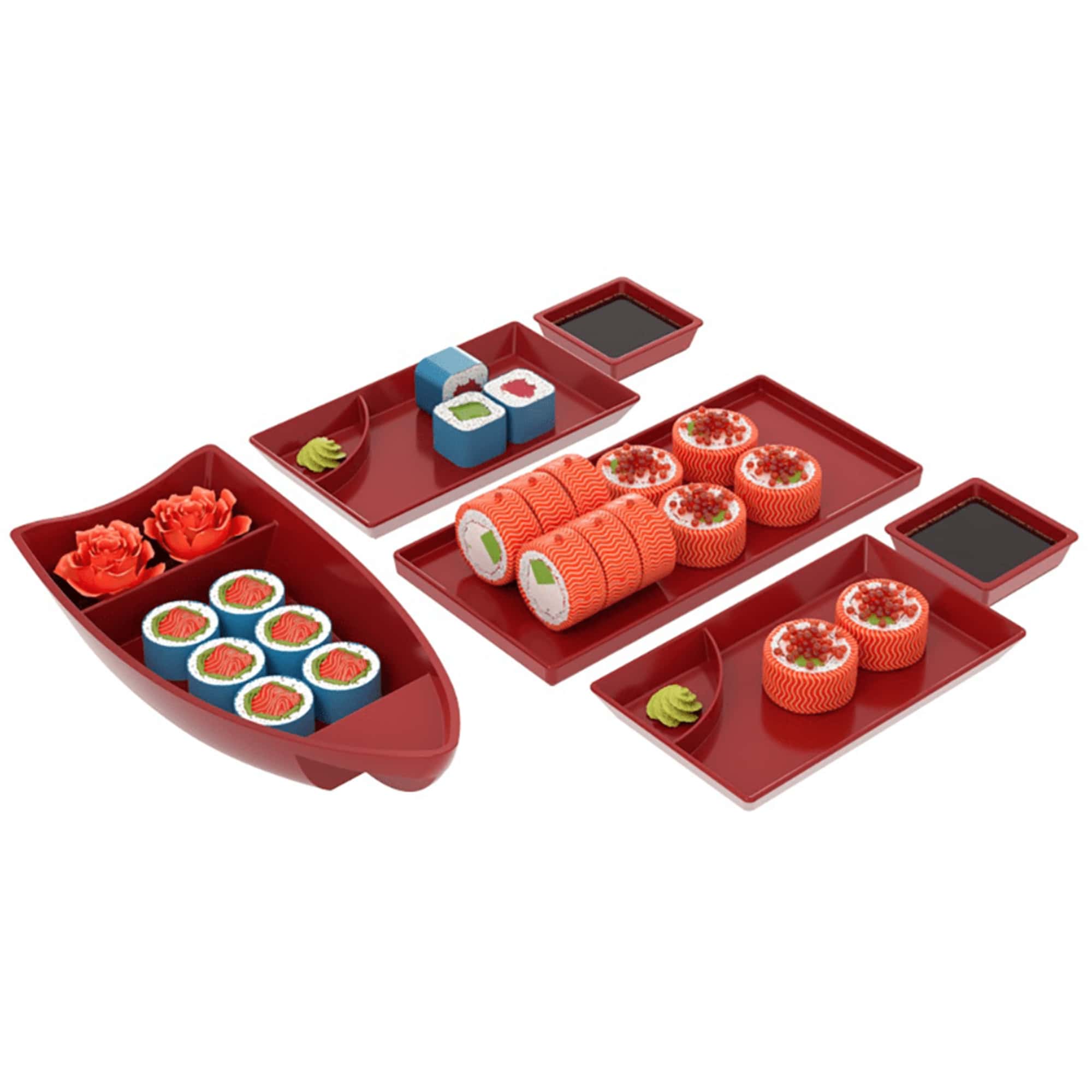 Conj Festival Comida japonesa Sushi Vermelho Barco Molheiras Pratos Brinox - 99328/1465
