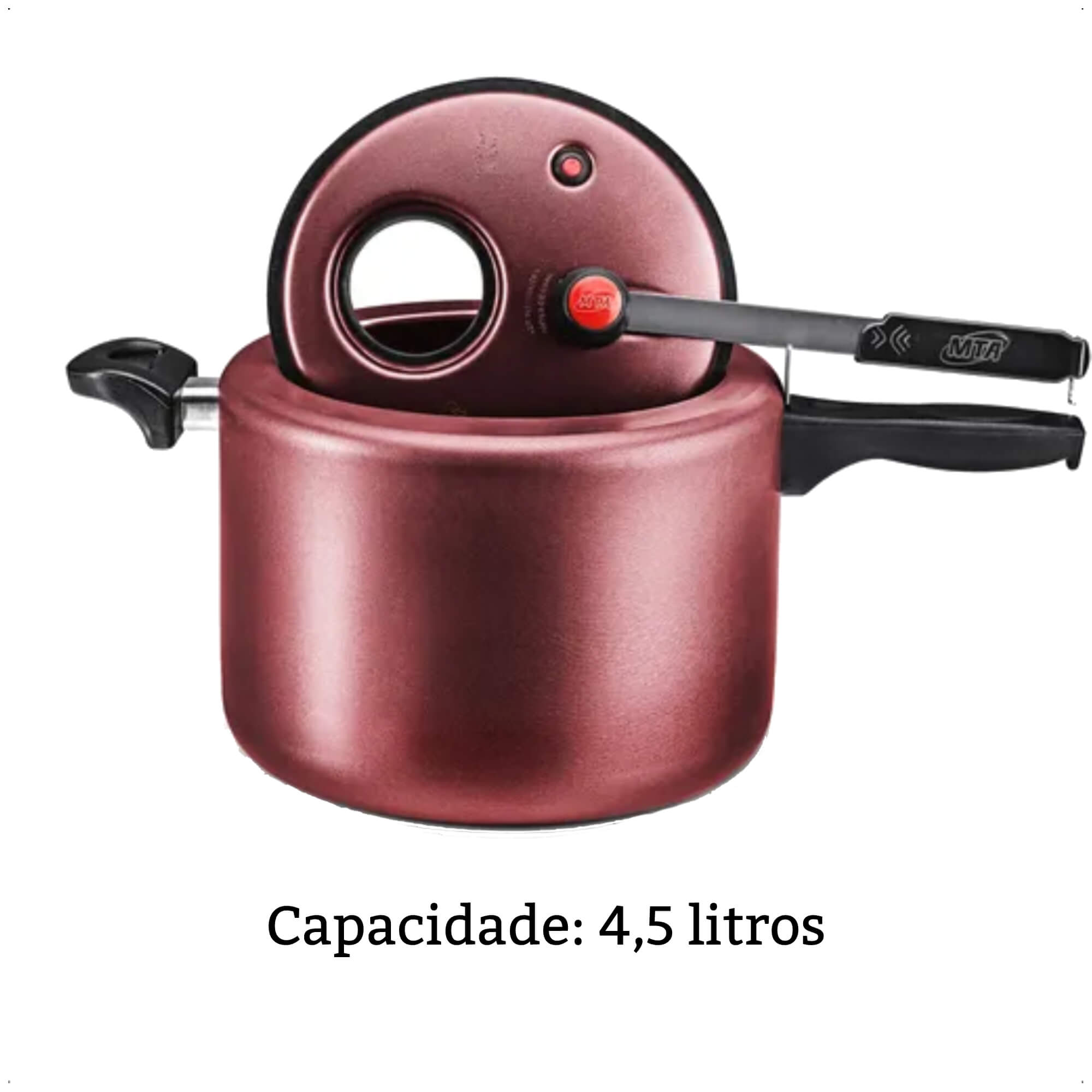 COMP Kit Panela De Pressão 4,5L Antiaderente Cereja Com Visor na Tampa + Tábua de Madeira Tramontina