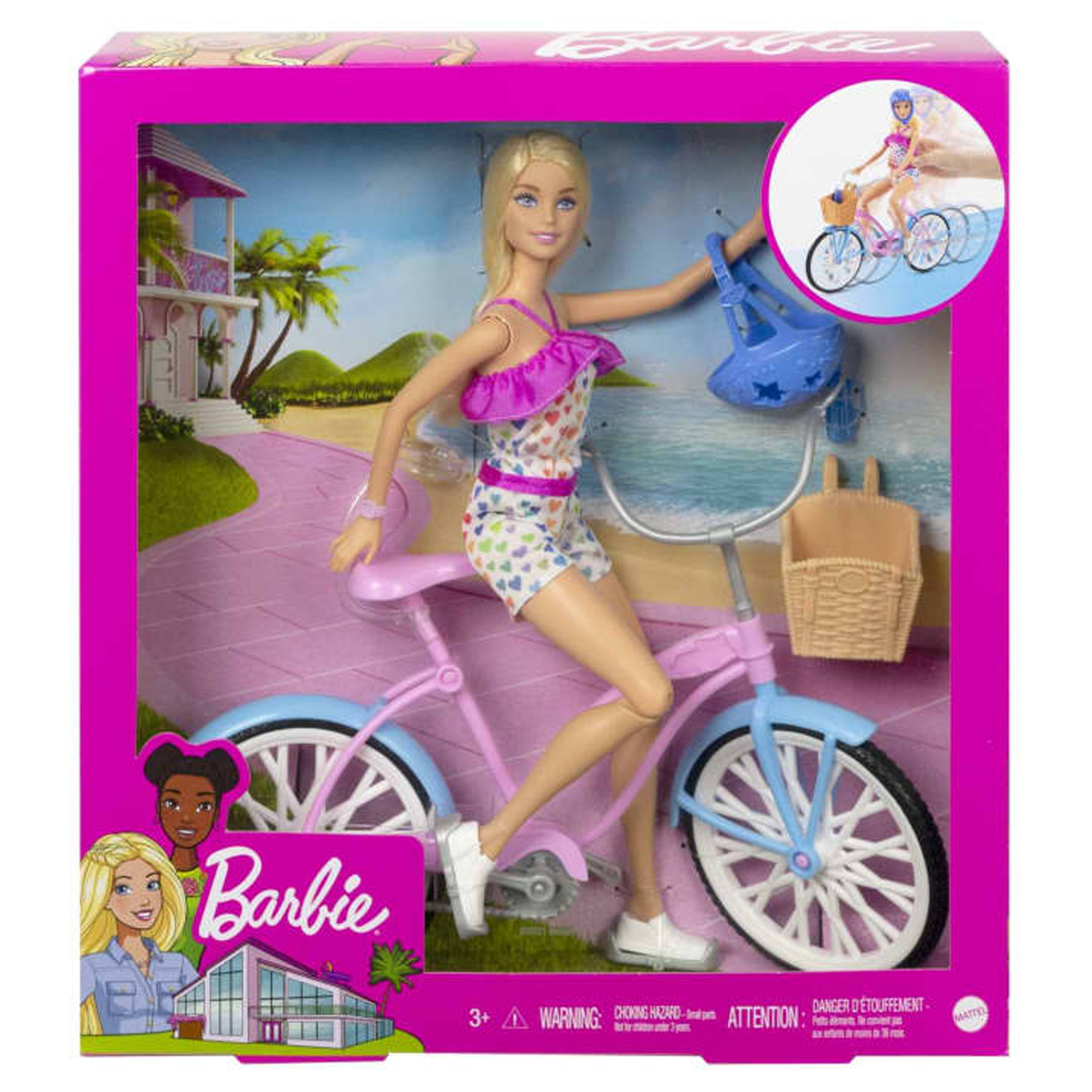 Barbie Passeio de Bicicleta E Acessórios Garrafinha Capacete Boneca Faz de Conta Mattel - HBY28