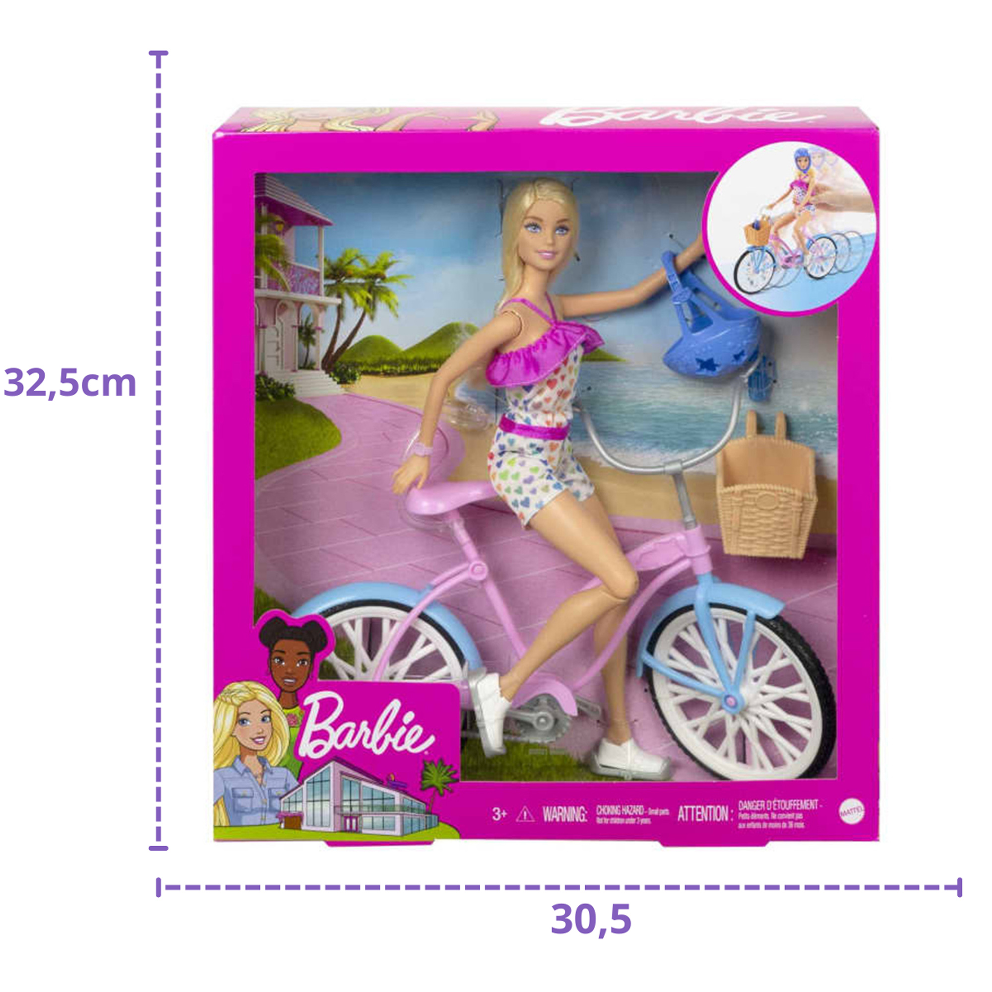 Barbie Passeio de Bicicleta E Acessórios Garrafinha Capacete Boneca Faz de Conta Mattel - HBY28