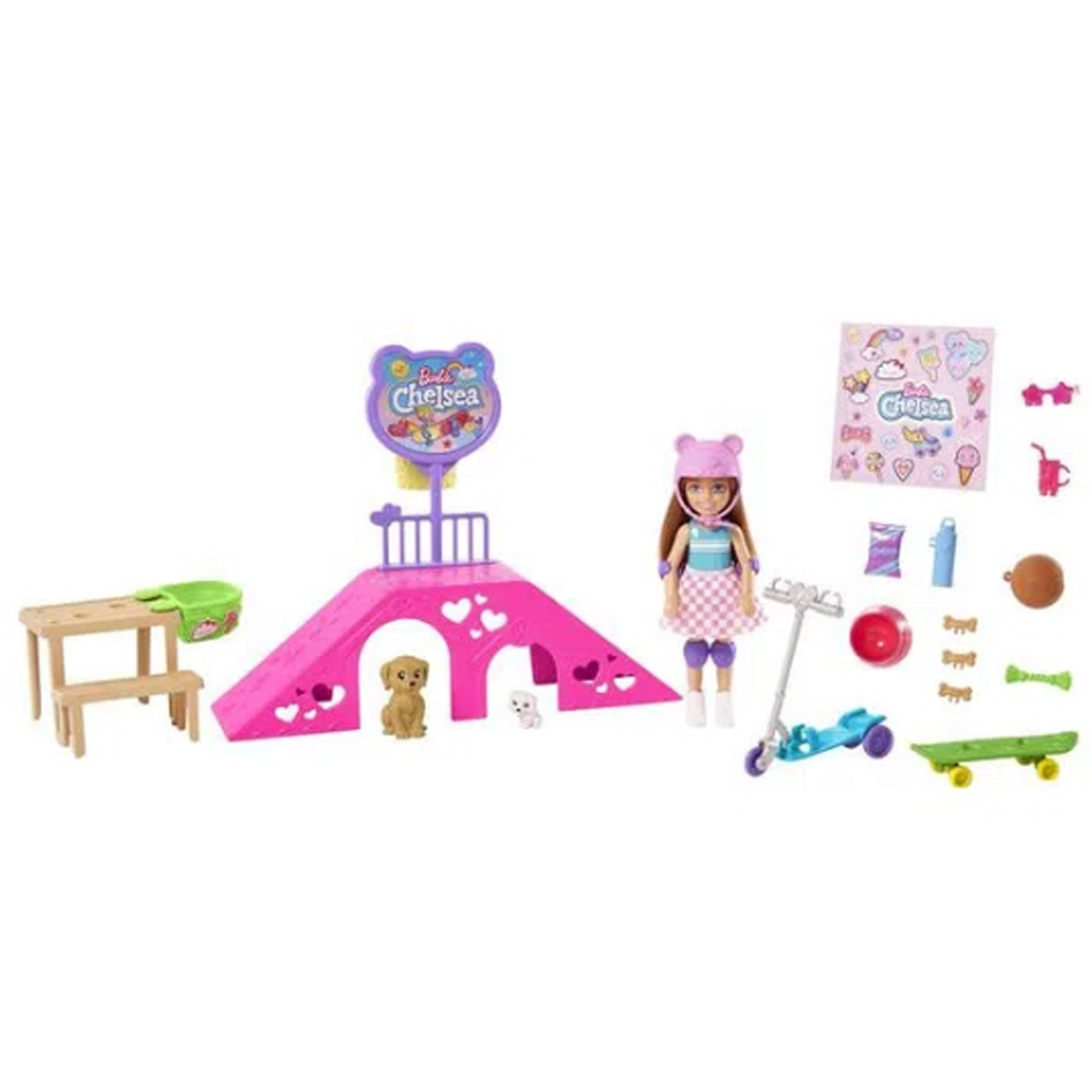 Boneca Barbie Chelsea Articulada com Acessórios Pista de Patinação Mattel - HJY35