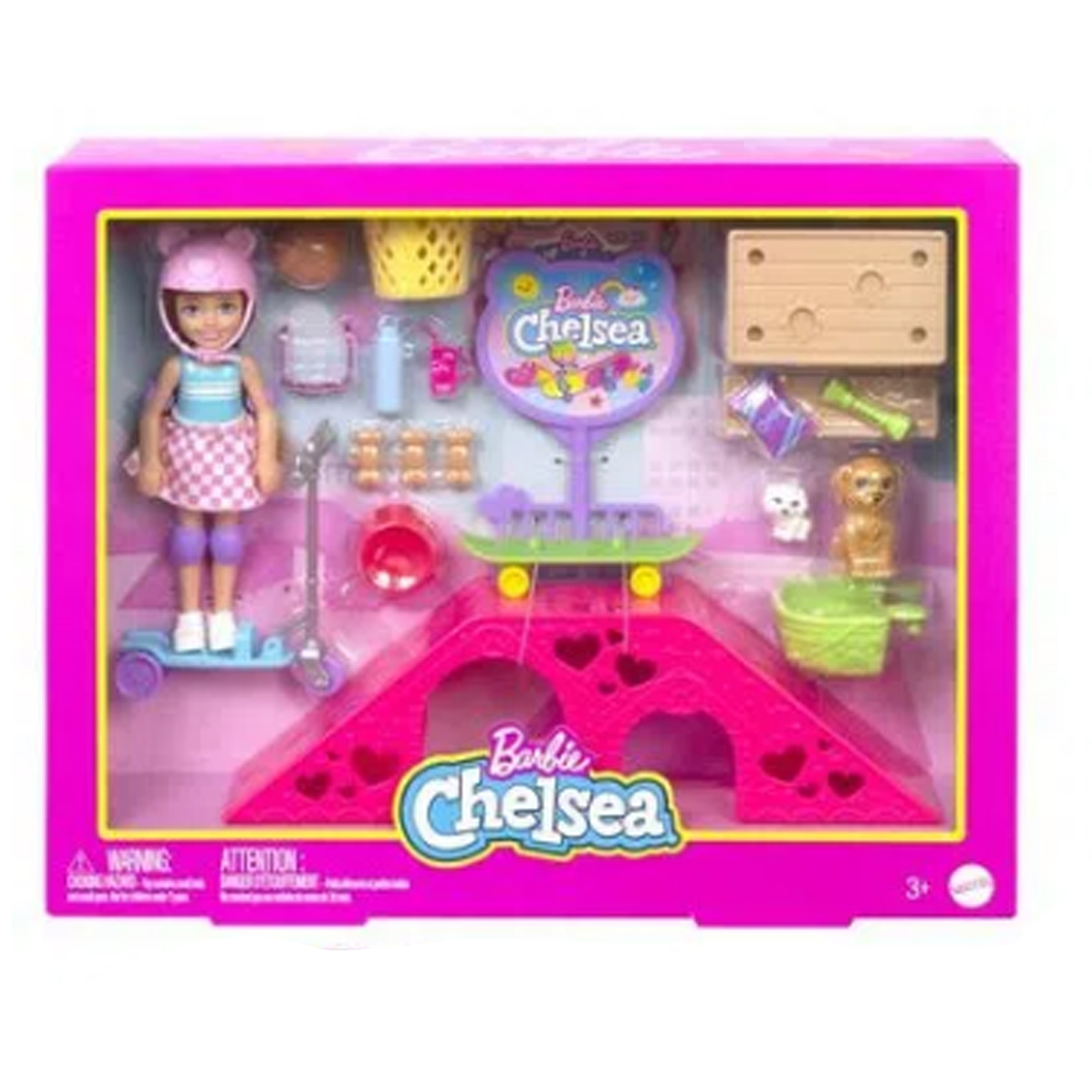 Boneca Barbie Chelsea Articulada com Acessórios Pista de Patinação Mattel - HJY35