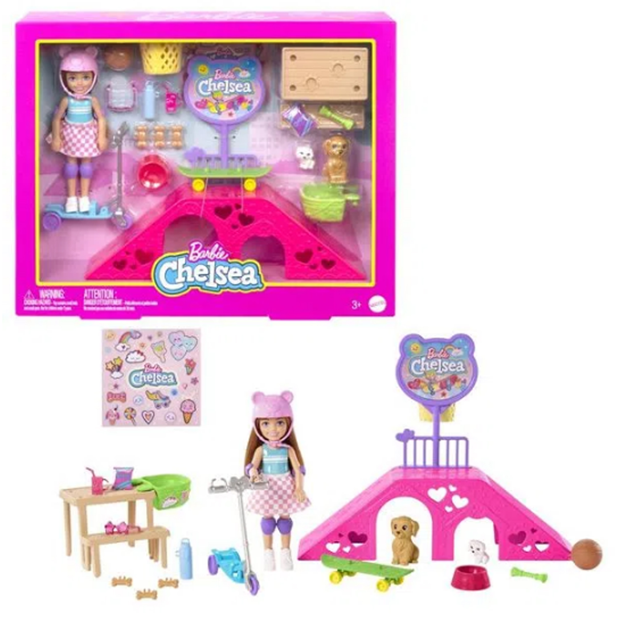 Boneca Barbie Chelsea Articulada com Acessórios Pista de Patinação Mattel - HJY35