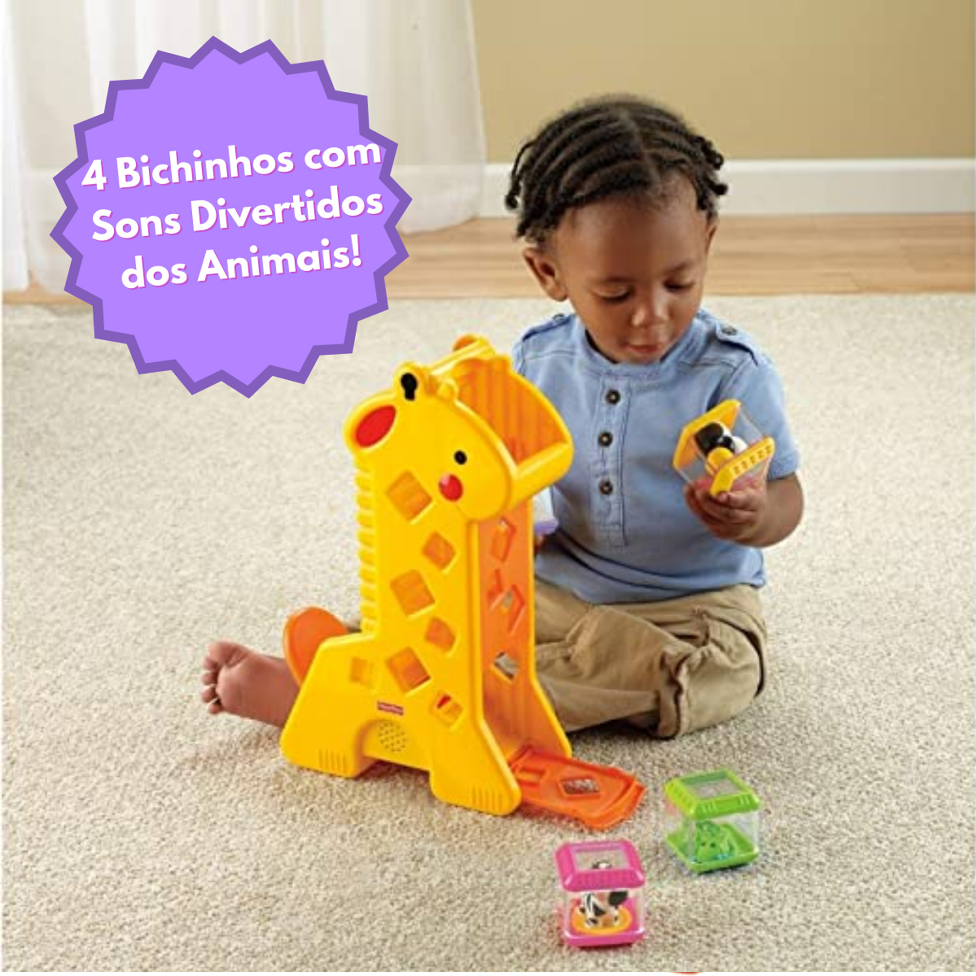Brinquedo Girafa Blocos Animais Sons Infantil Sensorial Baby Bebê +6 meses Fisher Mattel B4253