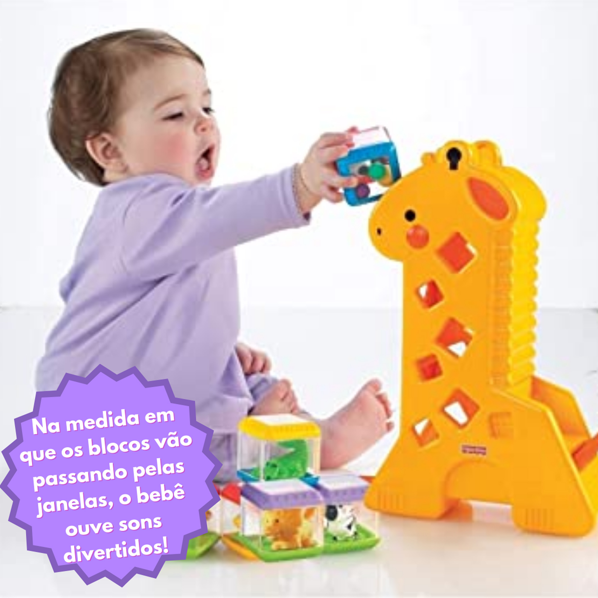 Brinquedo Girafa Blocos Animais Sons Infantil Sensorial Baby Bebê +6 meses Fisher Mattel B4253
