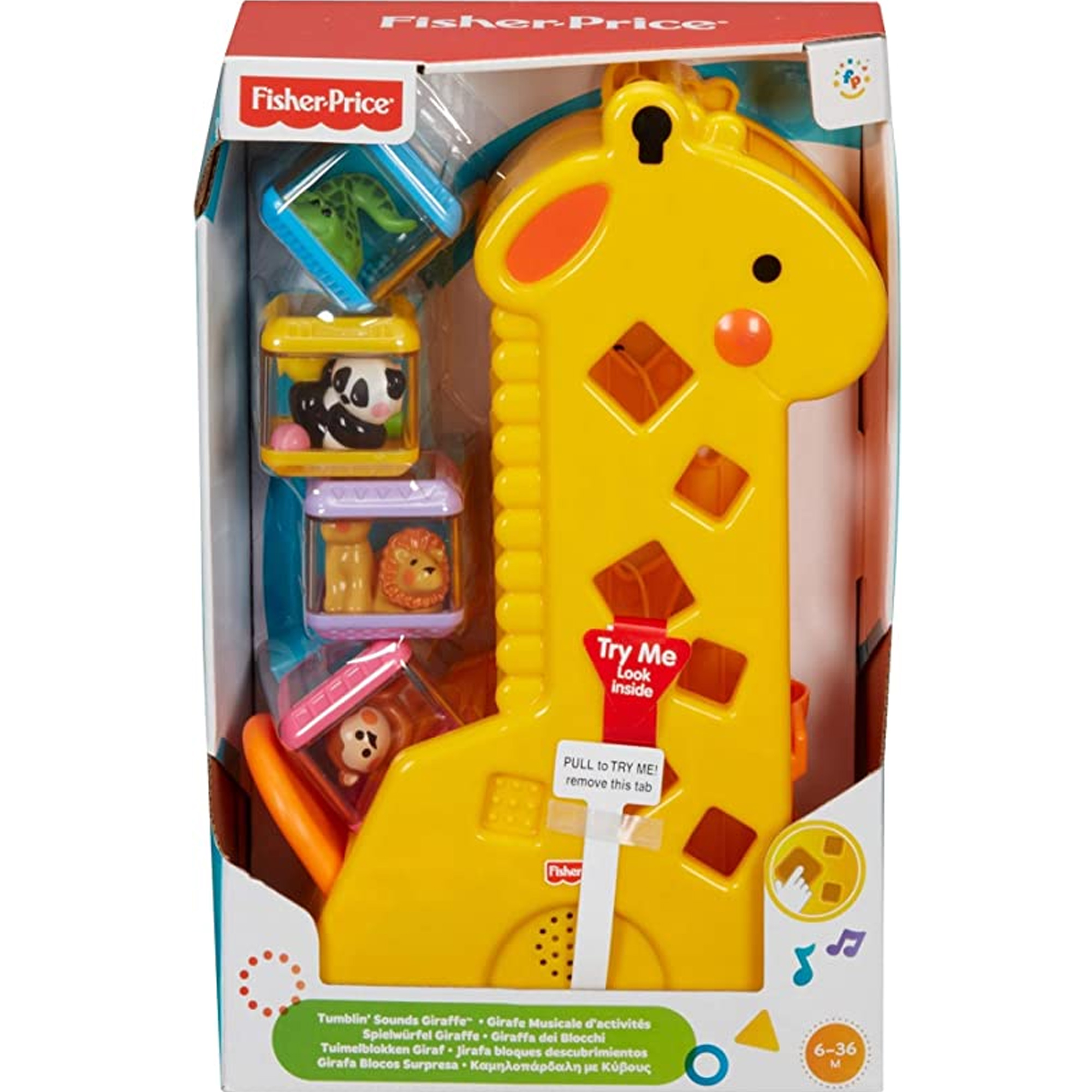 Brinquedo Girafa Blocos Animais Sons Infantil Sensorial Baby Bebê +6 meses Fisher Mattel B4253