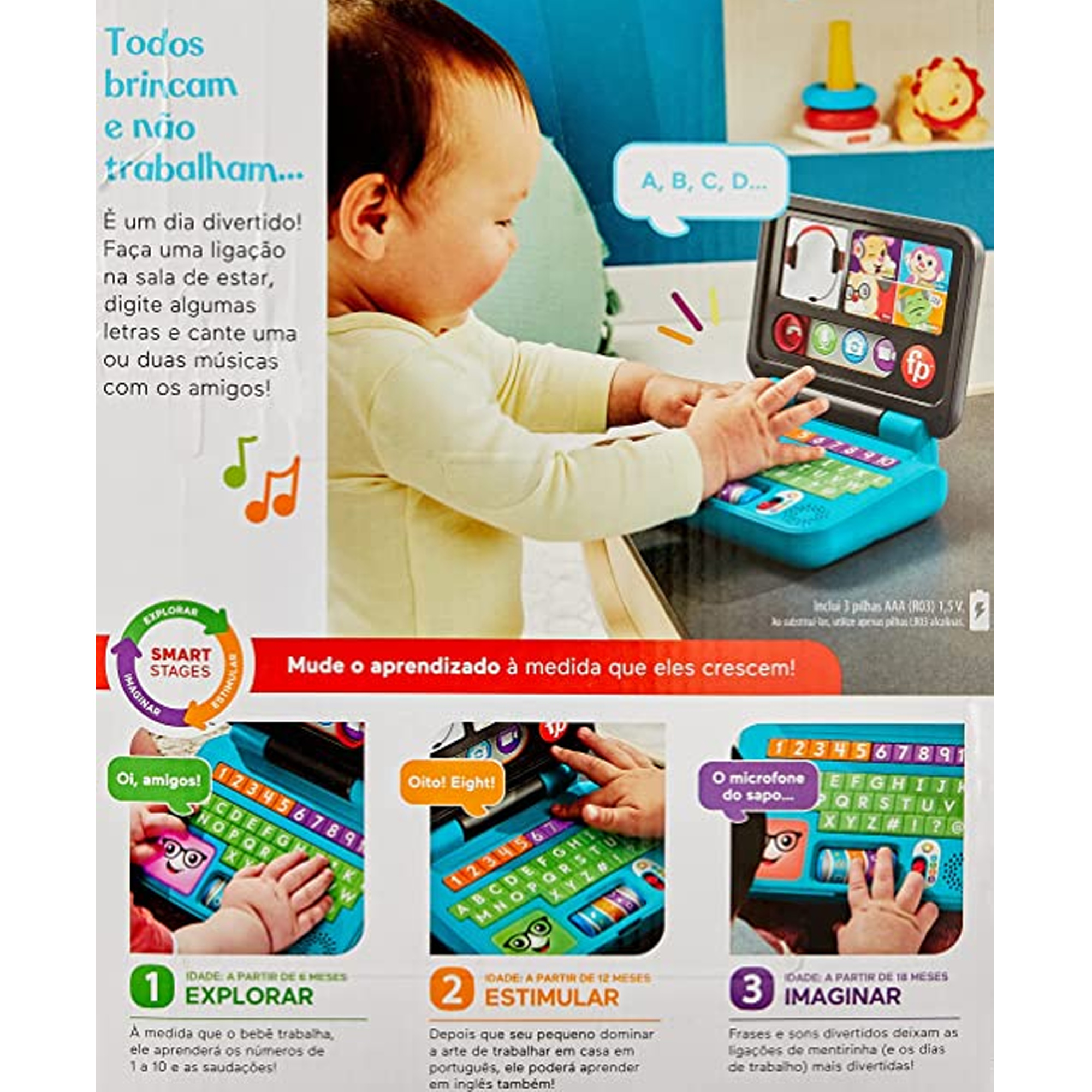 Laptop de Aprendizagem Brinquedo Mini Computador Vamos Conectar Fisher Price Mattel - HGW98