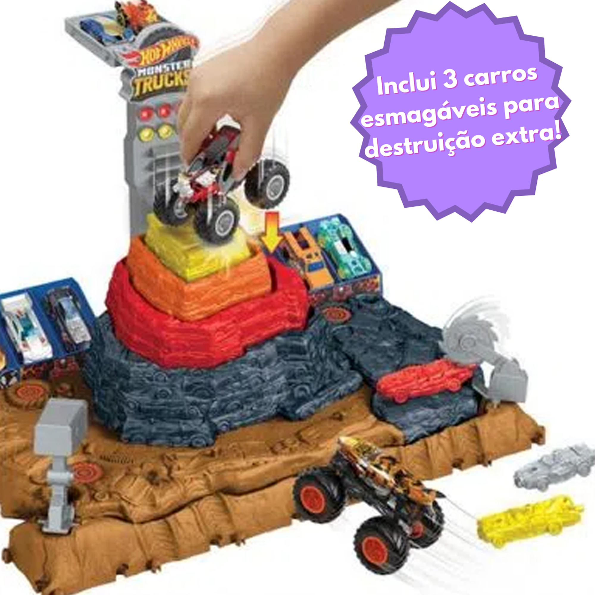 Brinquedo Hot Wheels Monster Trucks Pista Arena de Demolição do Ferro Velho Mattel - HNB96