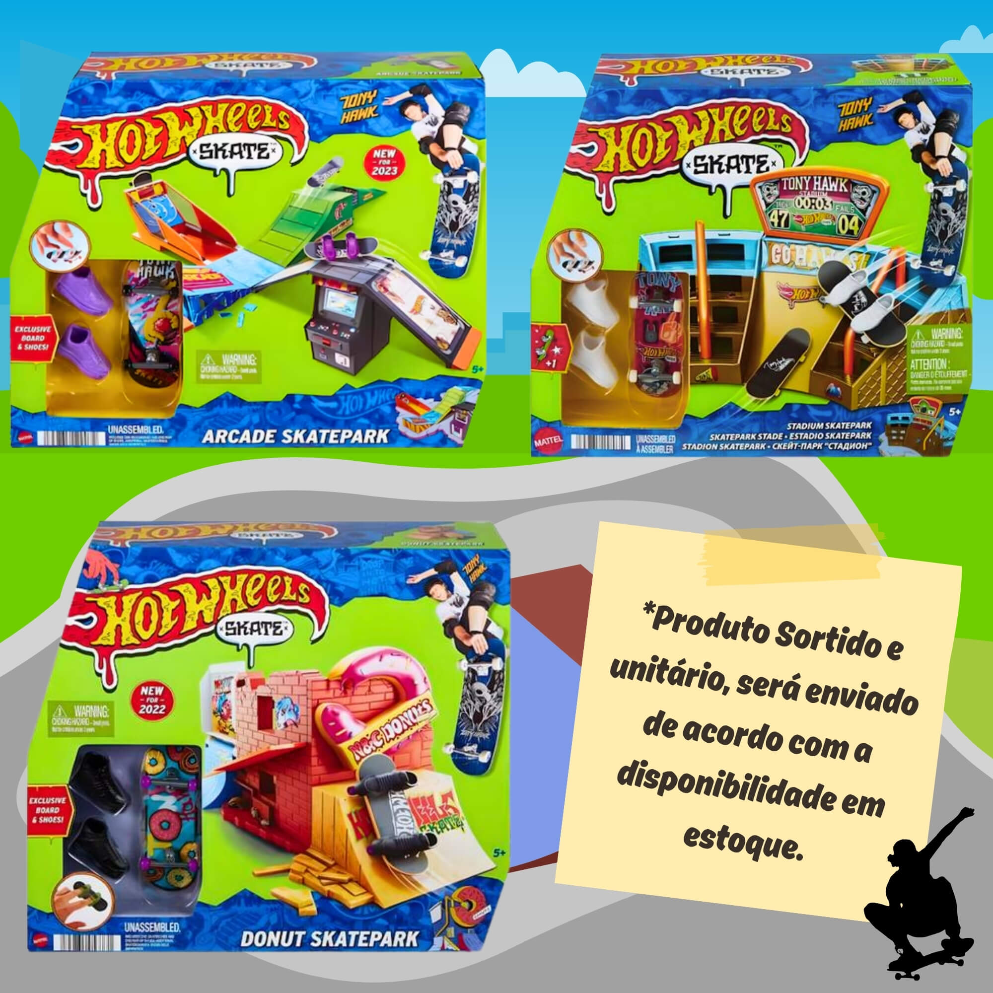 Hot Wheels Skate de Dedo Conjunto de Rampas Donut Skatepark Unidade Sortida Mattel - HGT91