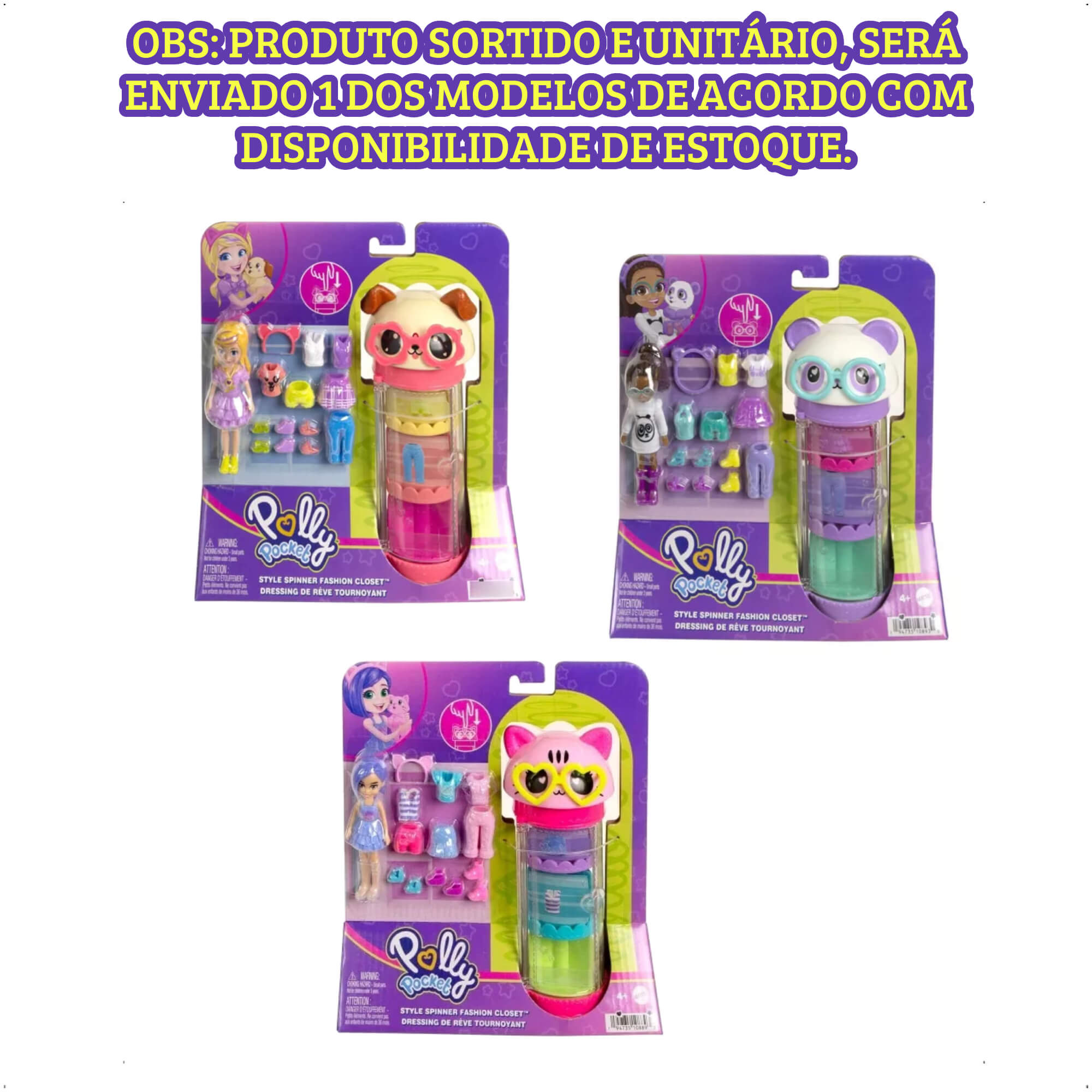 Brinquedo Infantil Boneca Polly Pocket Conjunto Closet Armário Giratório Sortido Mattel - HKW04