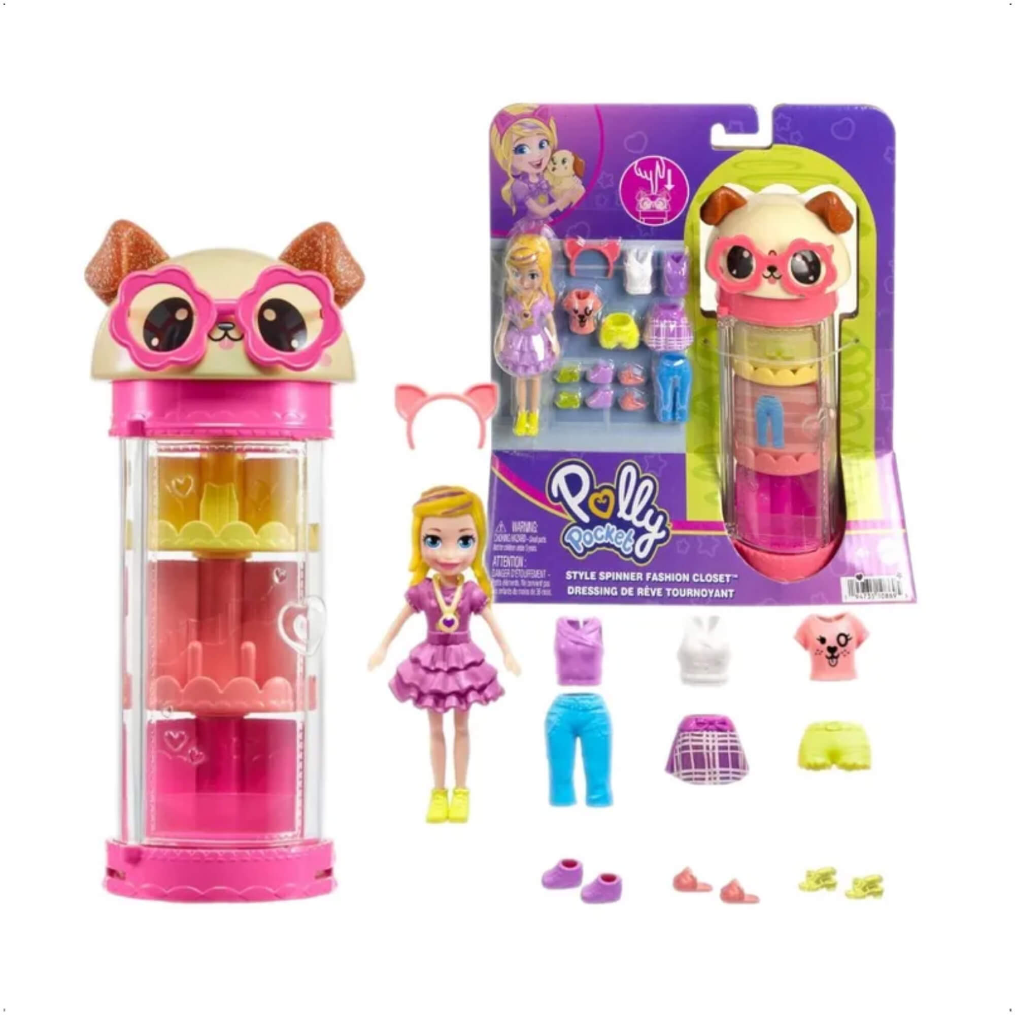 Brinquedo Infantil Boneca Polly Pocket Conjunto Closet Armário Giratório Sortido Mattel - HKW04