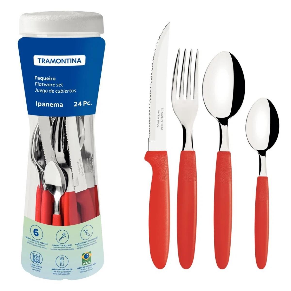 Faqueiro Ipanema Com Lâmina de Aço Inox Tramontina 24/30 Peças Modelo:Vermelho Ipanema 24 Peças