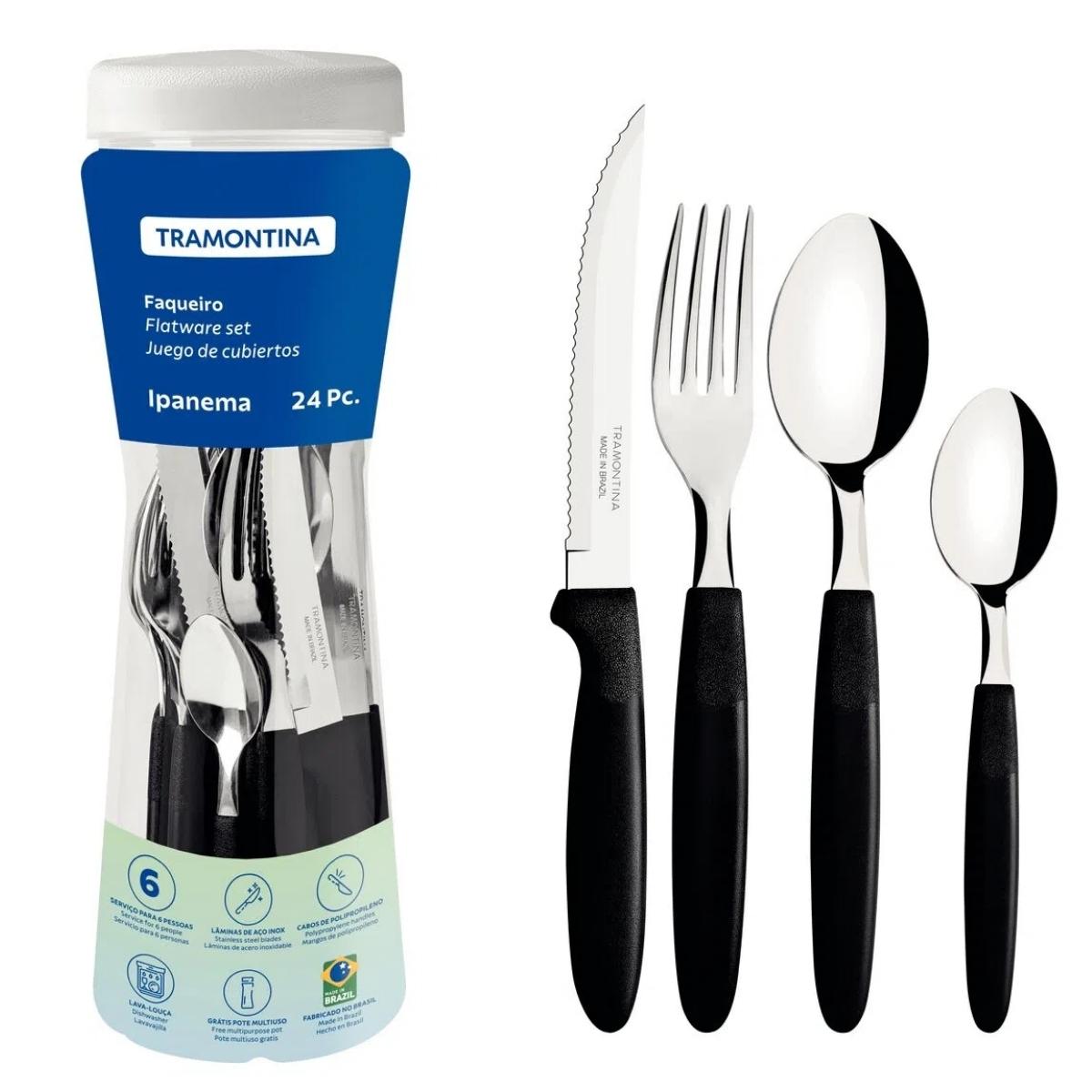 Faqueiro Ipanema Com Lâmina de Aço Inox Tramontina 24/30 Peças Modelo:Preto Ipanema 24 Peças