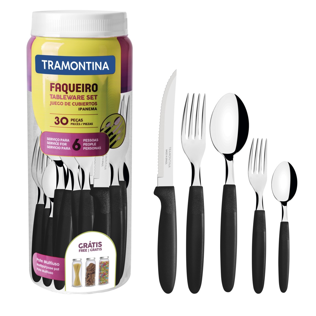 Faqueiro Ipanema Com Lâmina de Aço Inox Tramontina 24/30 Peças Modelo:Preto Ipanema 30 Peças