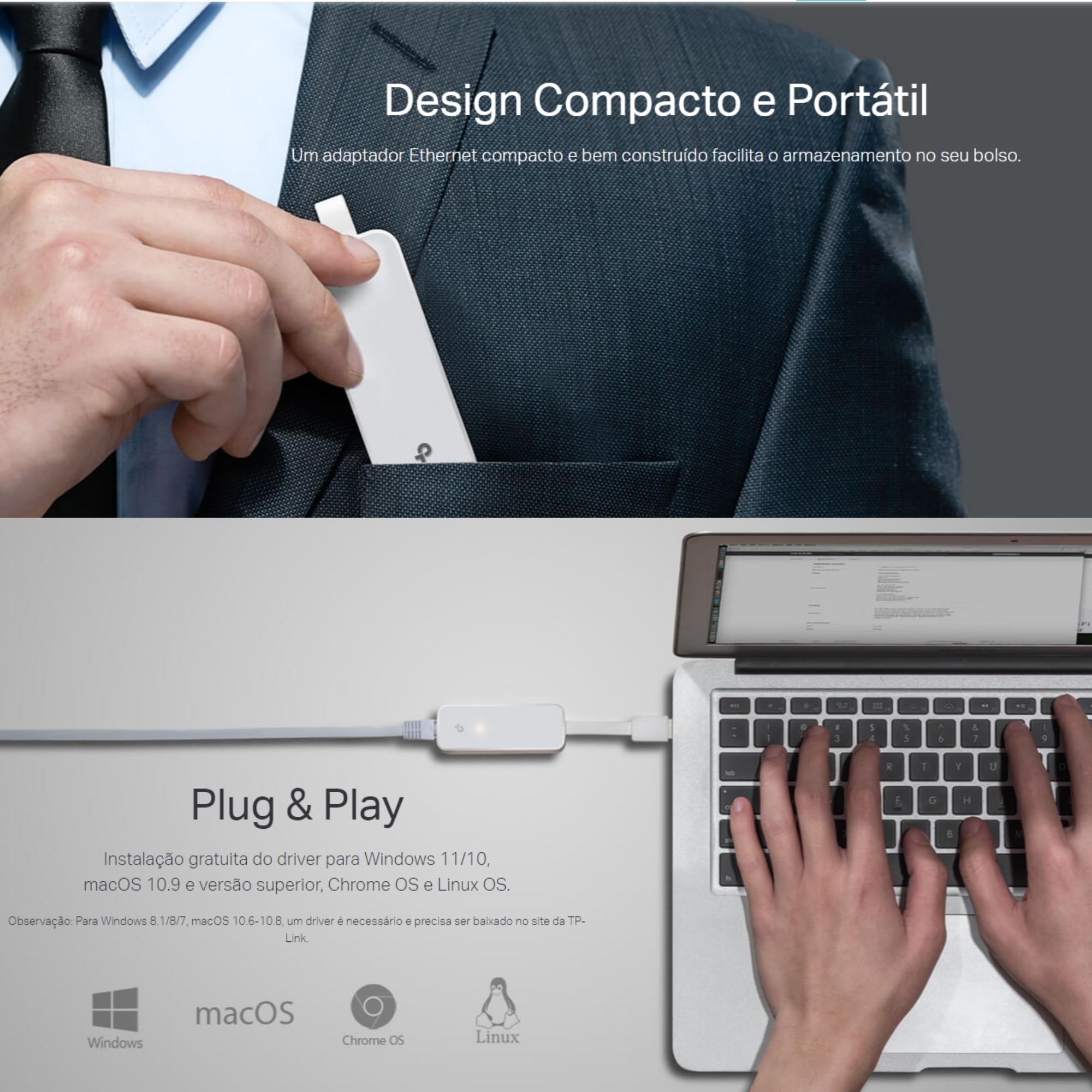 Adaptador de Rede USB 3.0 para Rede 10/100/1000 Mbps Plug and Play TP-Link - UE300