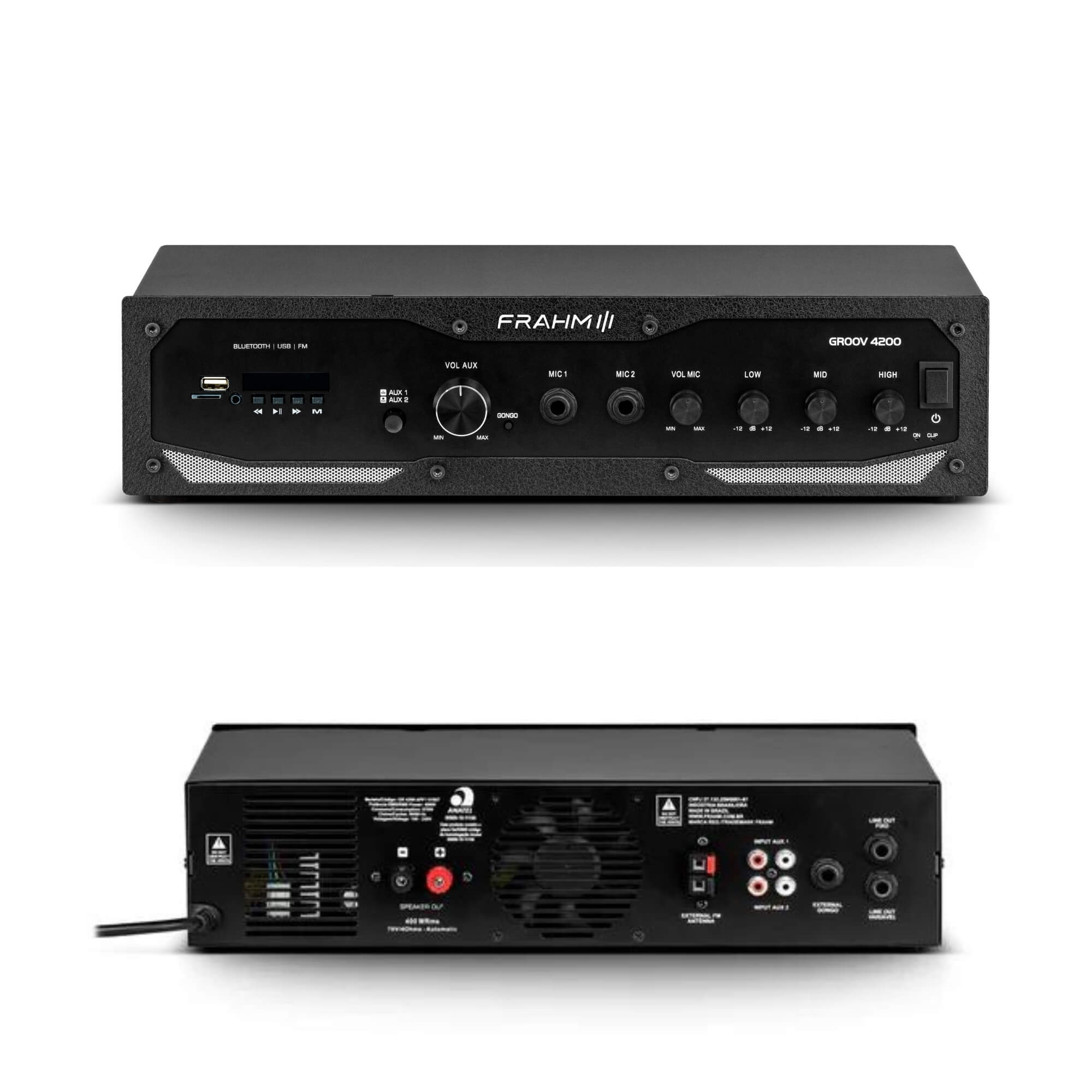 Amplificador Receiver Profissional 400W Bluetooth FM USB Classe D 2 Canais GR 4200 Frahm - 32317