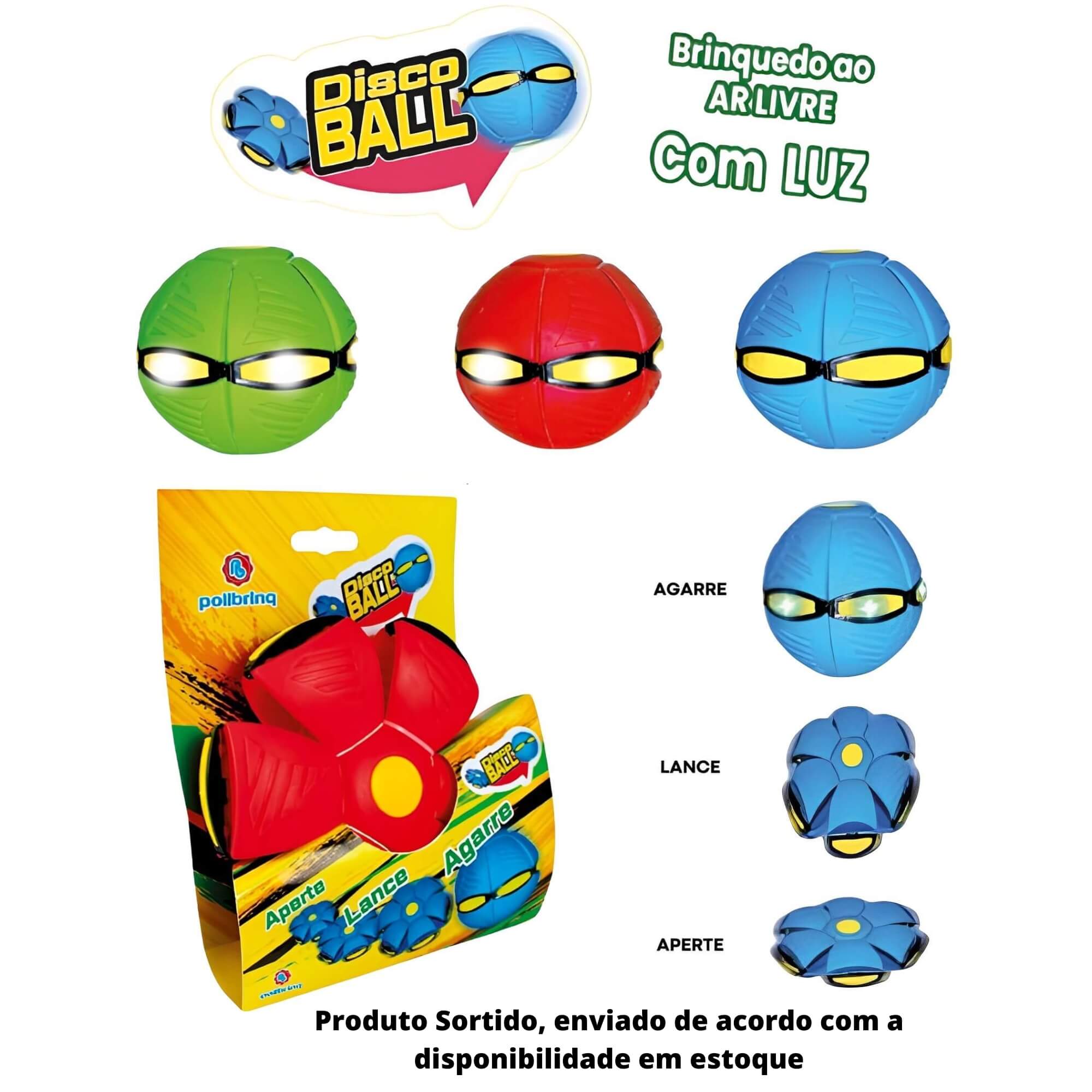 Brinquedo Esportivo Disco Ball com Luzes Brinquedo ao Ar Livre 3 Cores Sortidos Polibrinq - BESP011